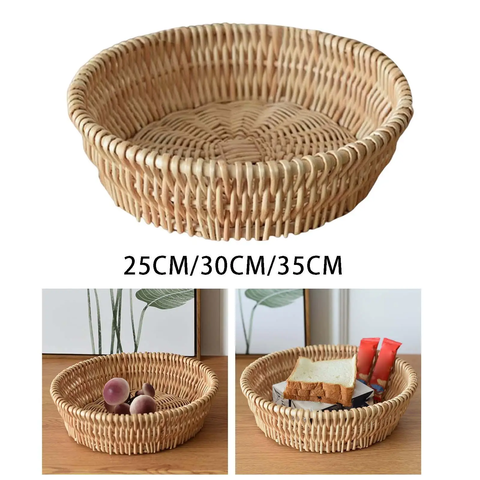 Hand Woven Fruit Storage Basket Wicker Bread Basket Container Bread Basket Vegetable Basket for Kitchen Hotel Shelf Decoration