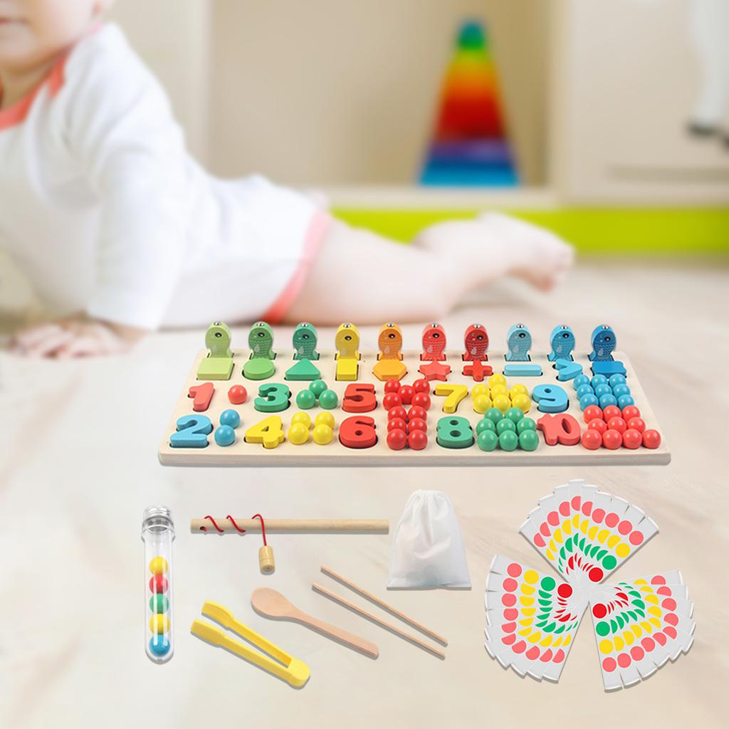 Montessori Educational Wooden Toys For Kids Board Math Fishing Count Numbers Matching Match Early Education Toy
