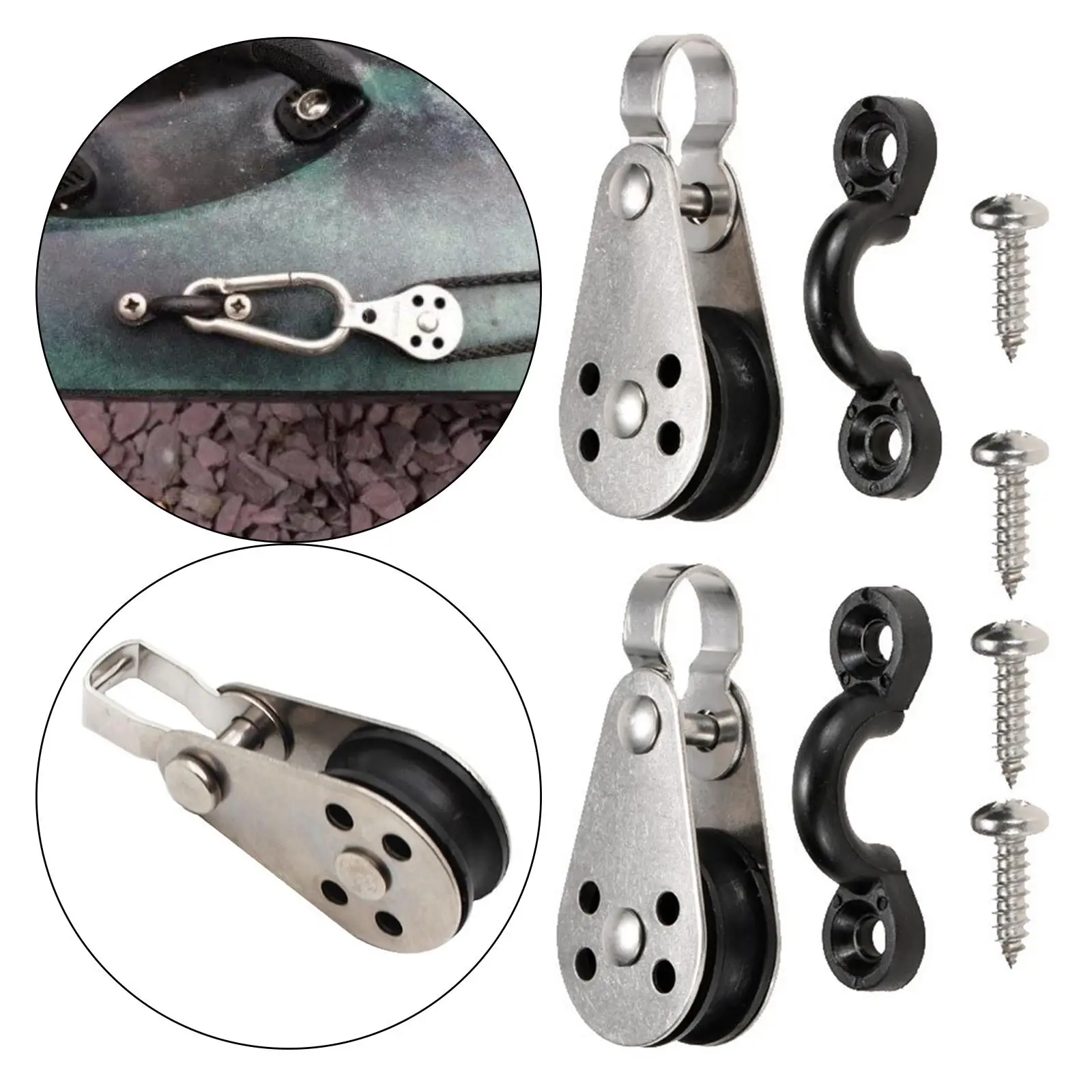 Kayak Anchor Trolley Kit 2 Pulley Blocks Screws Rivets Accessory for Rigging Tie