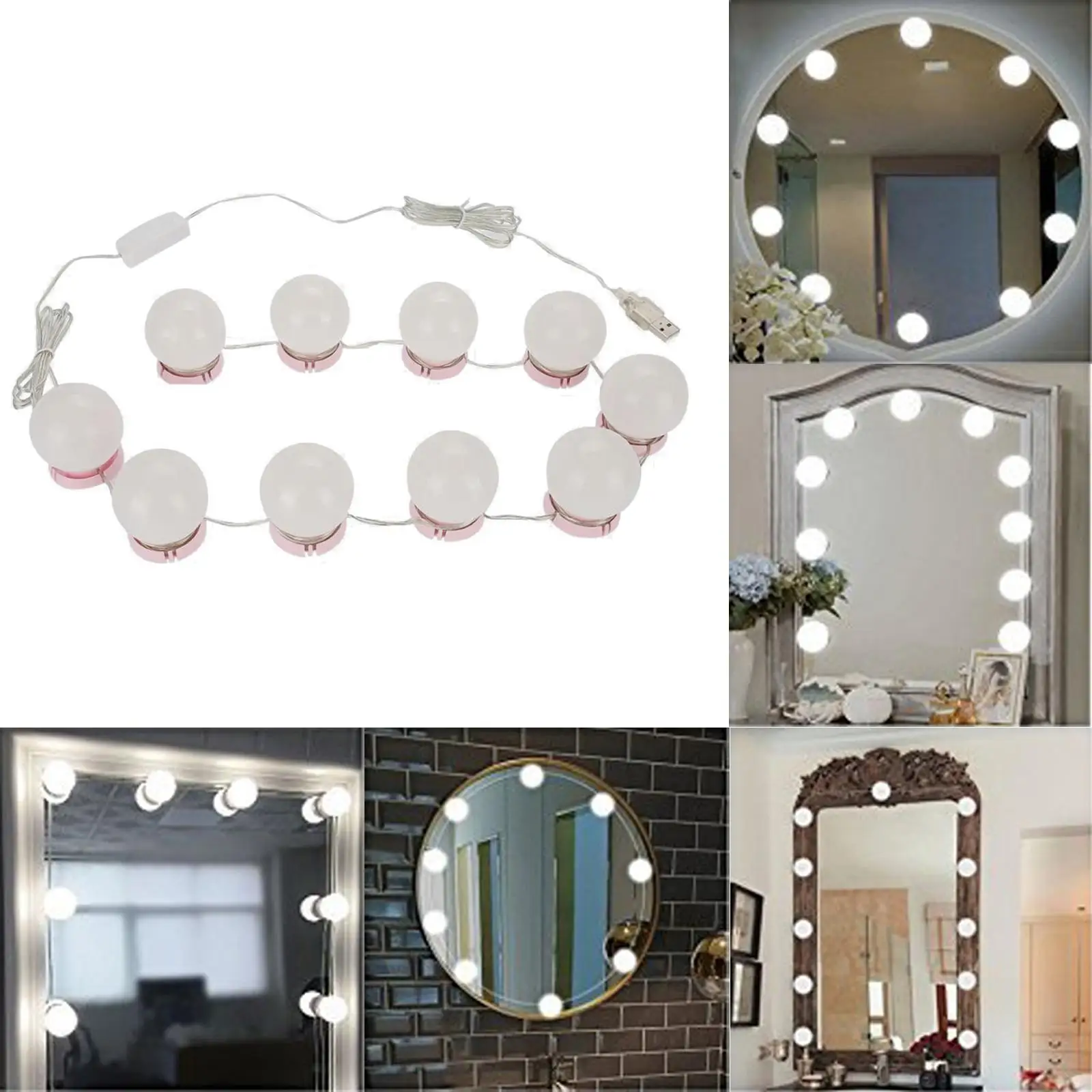 3 Colors Vanity Mirror Lights Kit Professional Detachable Dimmable Bright Vanity Mirror Lights for Dressing Room Restroom Decor
