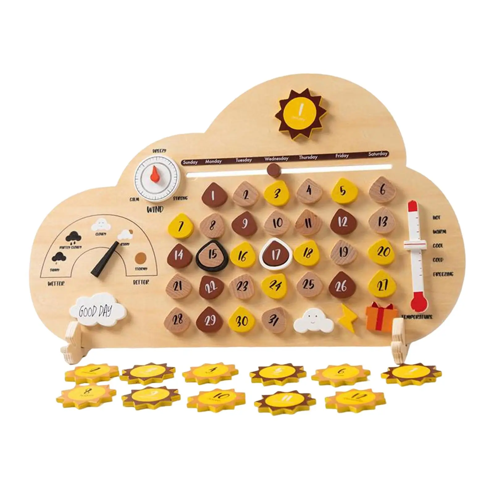 Wooden Activity Board Early Learning Toy Climate Teaching Toy Basic Skills Travel Toy for Kids Boys Girls Children Holiday Gifts