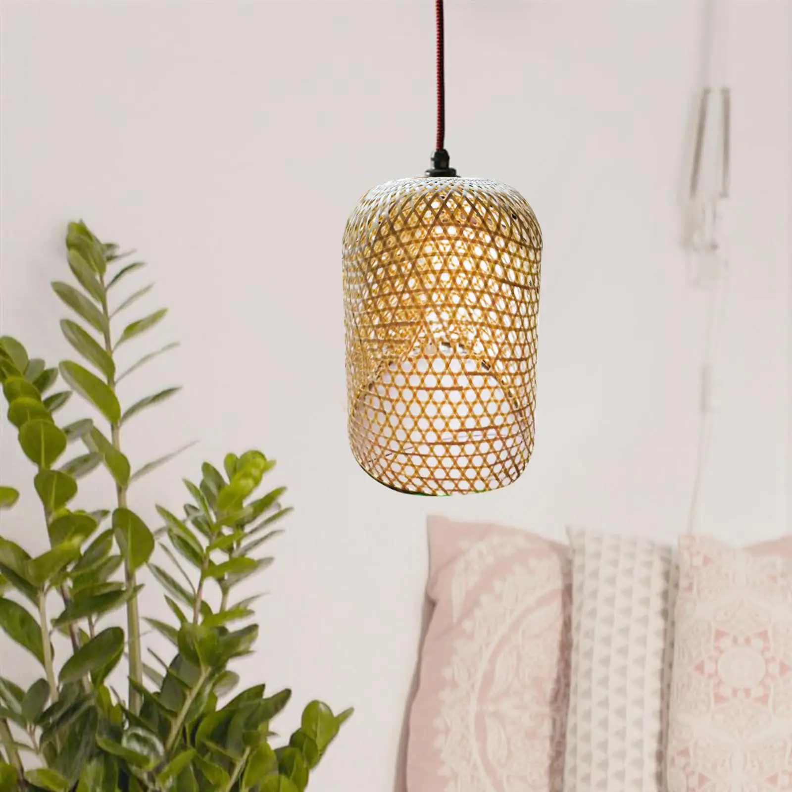 Handmade Weaving Lamp Shade Pendant Light Cover Ornament Hanging Lampshade for Living Room Tea House Dining Room Decor