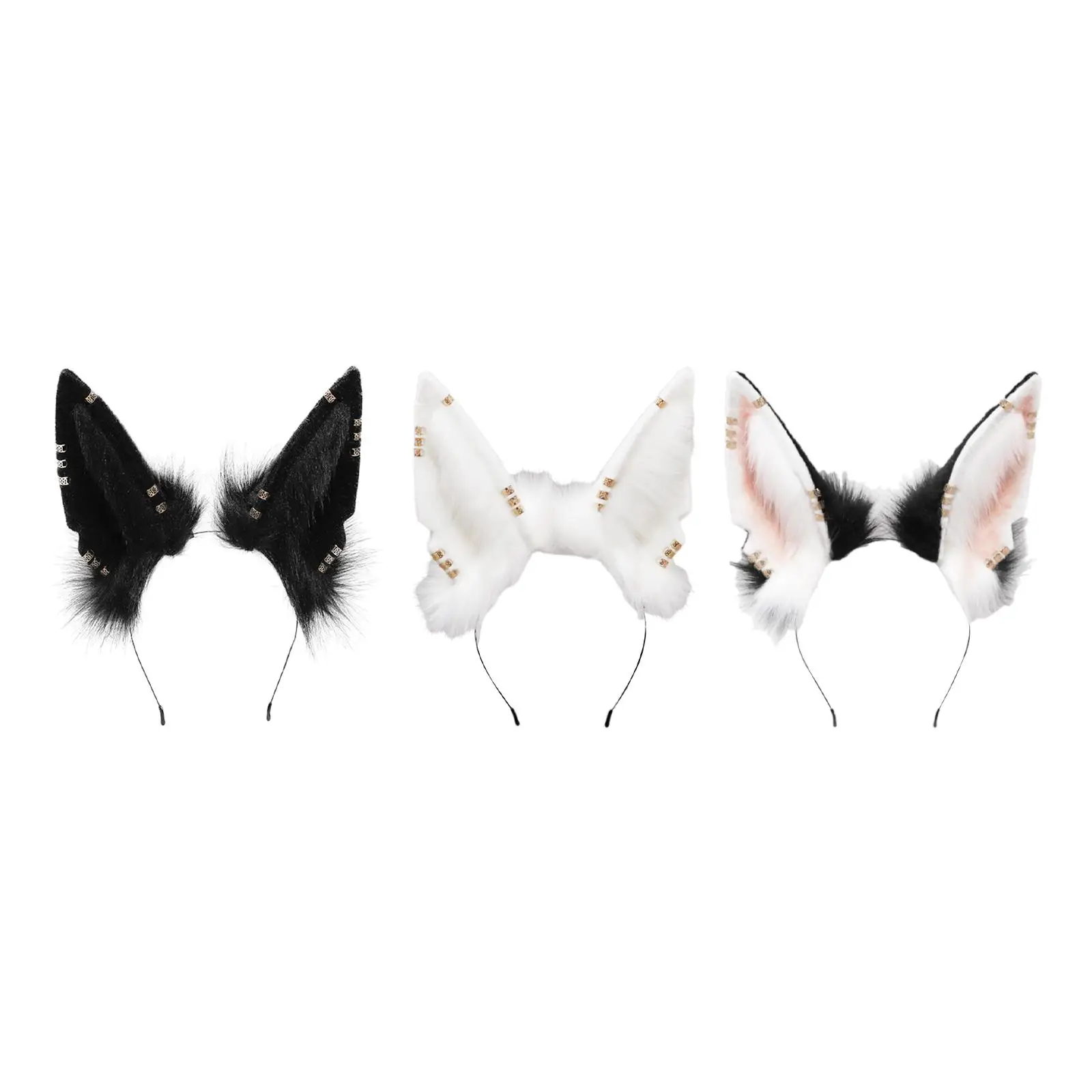 Cute Jackal Ear Headband Hair Accessories Handmade Animal Hair Hoop Hairband for Birthday Party Decoration Holiday Stage Shows