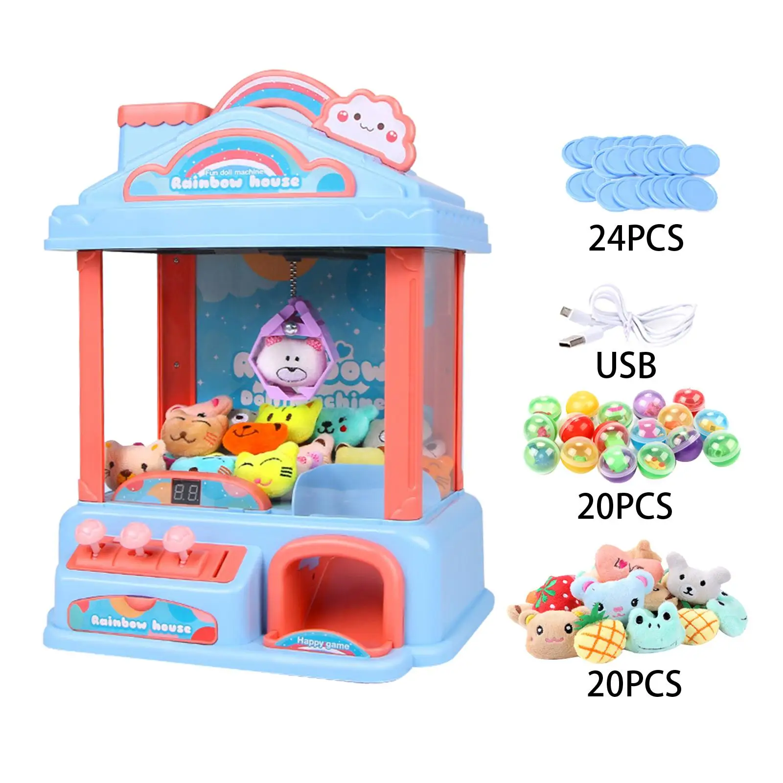 Mini Claw Machine Candy Dispenser Toys Mini Vending Machine with 20 Mini Plush Animals for Boys Girls Children Adults Best Gifts
