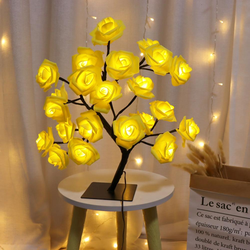 LED Cool Appearance Rose Tree Night Light Plastic Valentine's Day Rose Tree Table Light Home Decor