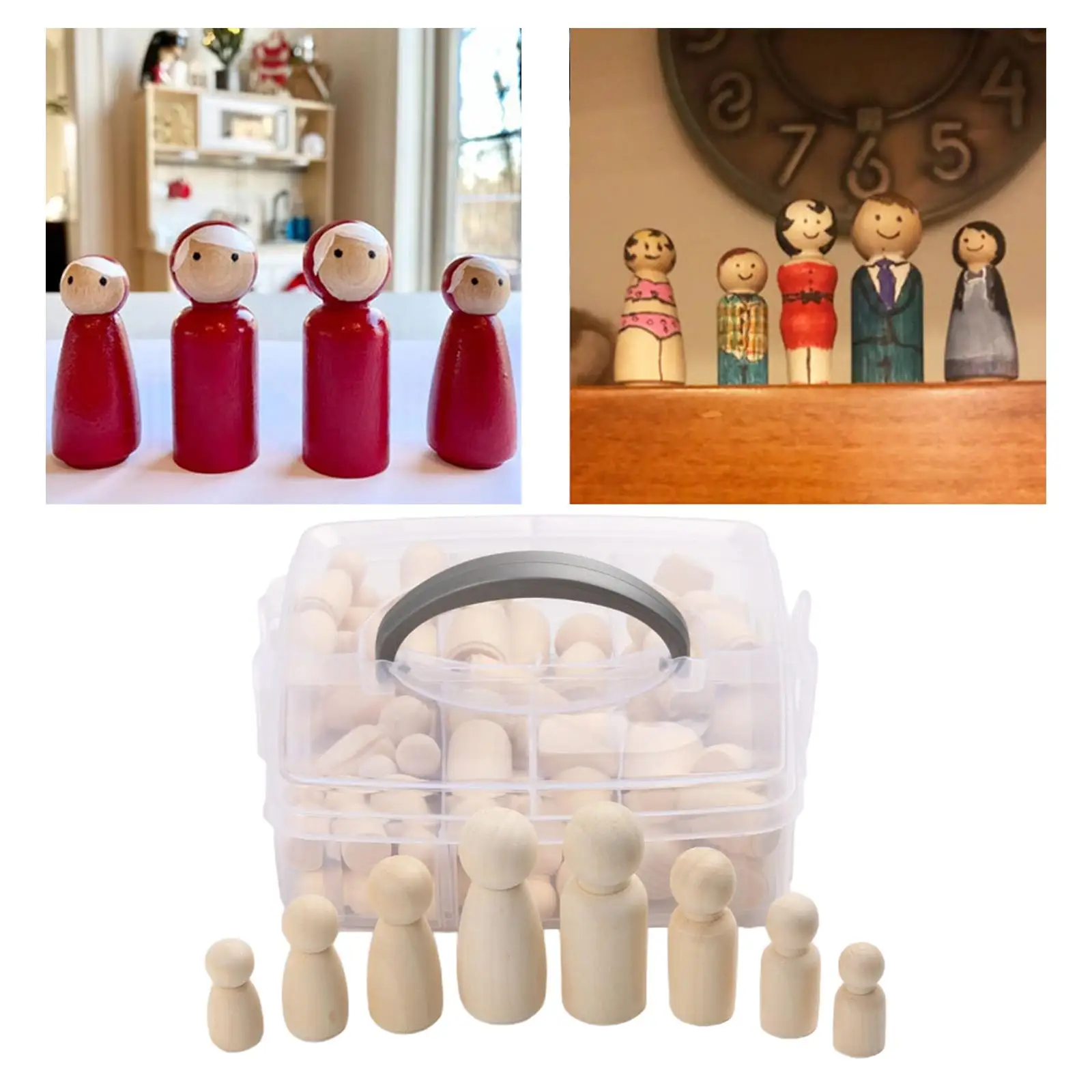 50pcs/set Smooth Blank Peg Doll People Shapes Wooden DIY Figures Ornament Crafting Making Dolls with Storage Case 