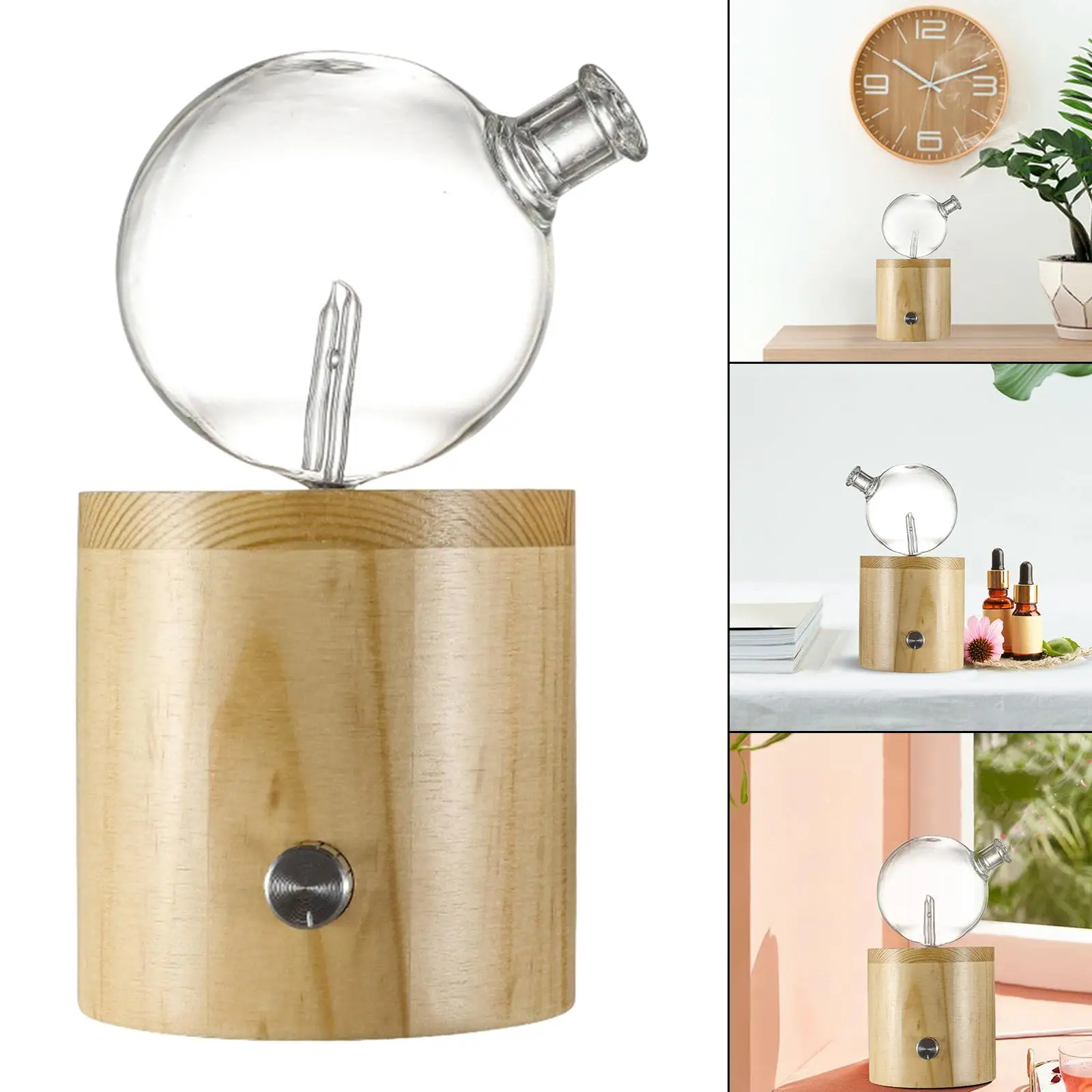 Waterless Essential Diffuser, Silent Portable Wood Base Glass Humidifier Nebulizing Professional for Bedroom Home Yoga Hotel