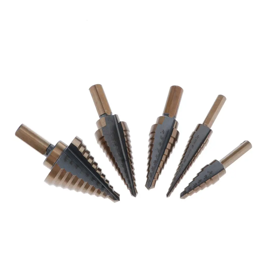 5 Pack Titanium HSS Step Drill Bit, Step Drill Bit, Step Drill Bit for Metal, Wood, Plastic, Multiple Hole Drilling Cone 