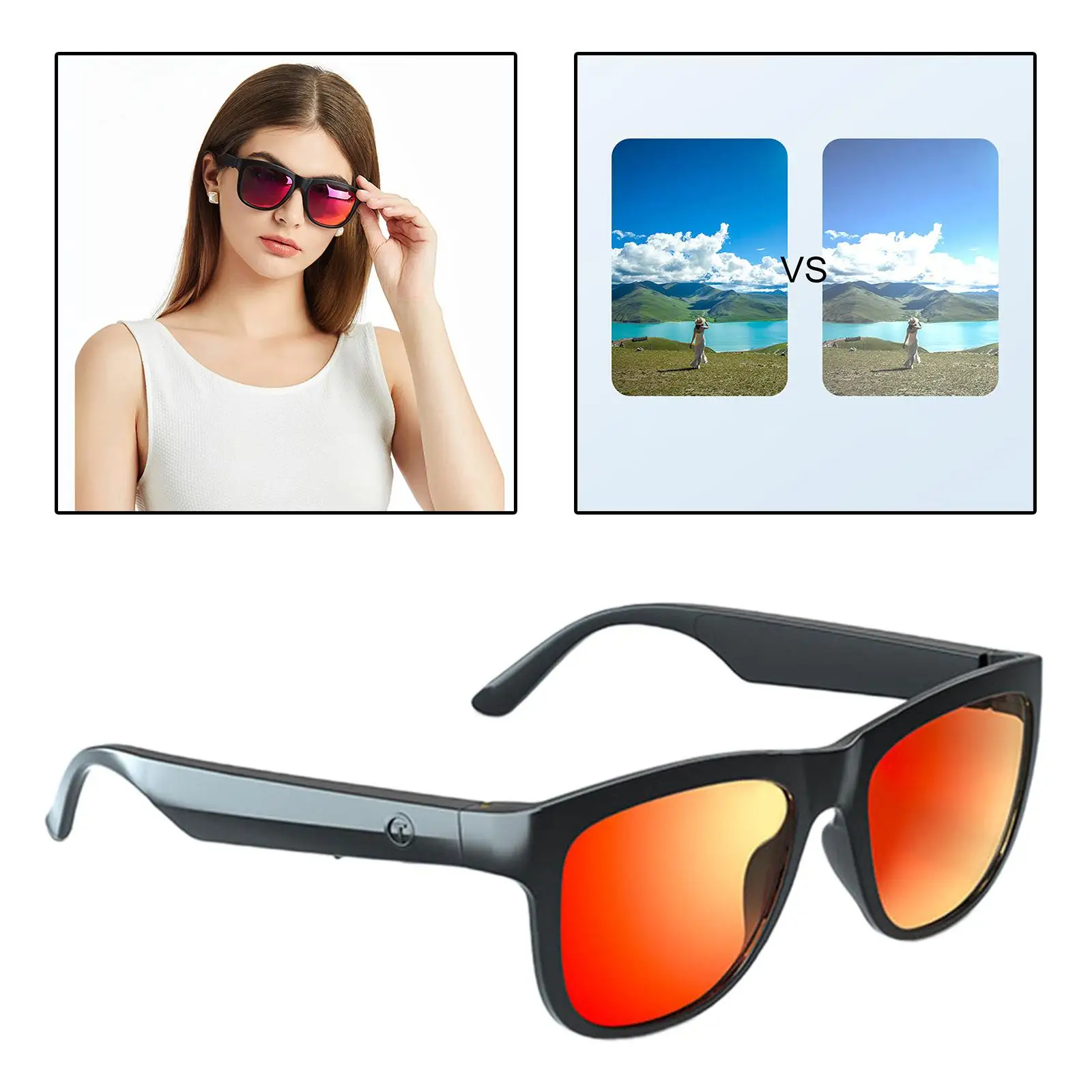 Bluetooth Audio Smart Glasses, Hands Free Calling Headset Speaker Sunglasses Headset Eyewear for Fitness Running Traveling