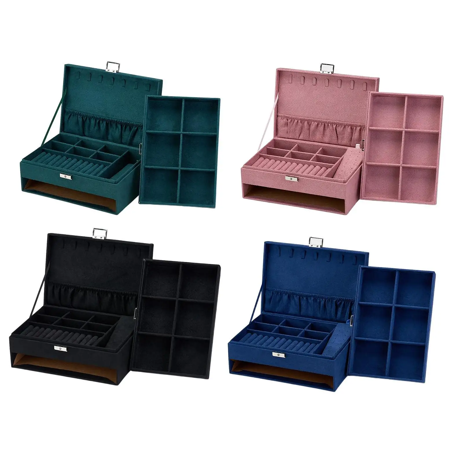 Velvet Jewelry Storage Box Lockable Necklace Brooch Display Organizer Holder