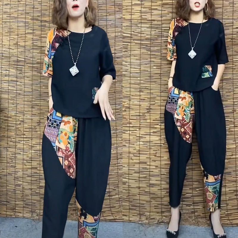 T-shirt Top Split Wide Leg Pants Two