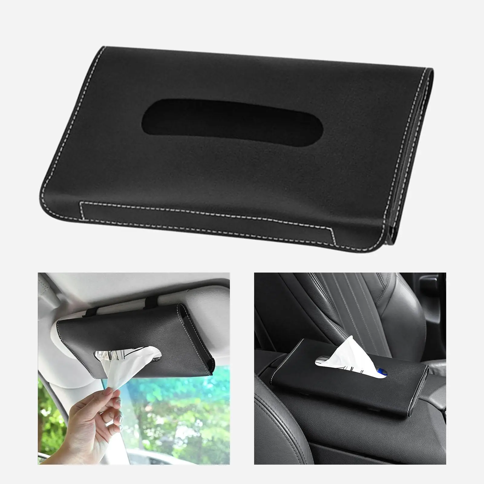 PU Car Sun Visor Tissue Box Napkin Holder Fit for Backseat Instrument Panel