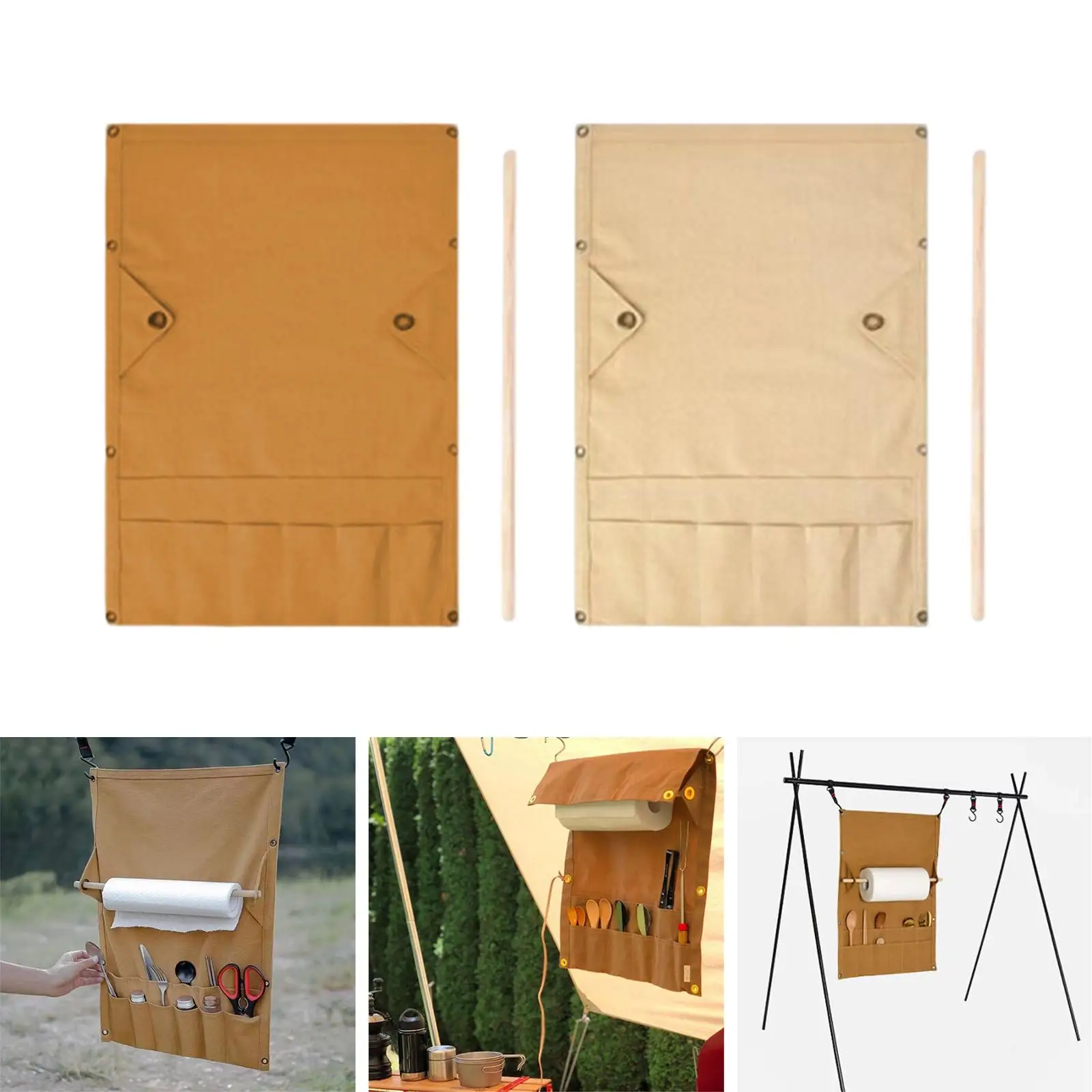 Bag Multi Pocket Canvas Flatware Foldable Portable for Picnic Fishing Spoon