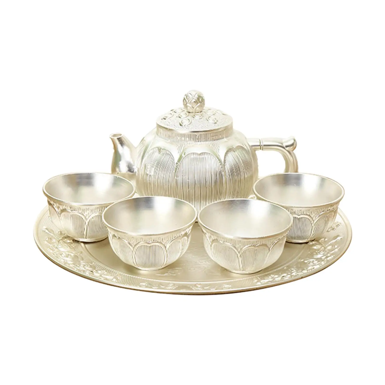 6Pcs Zinc Alloy Handmade Vintage Modern Teapot Tea Cups Set for Adults Anniversary Weddding Birthday Gifts