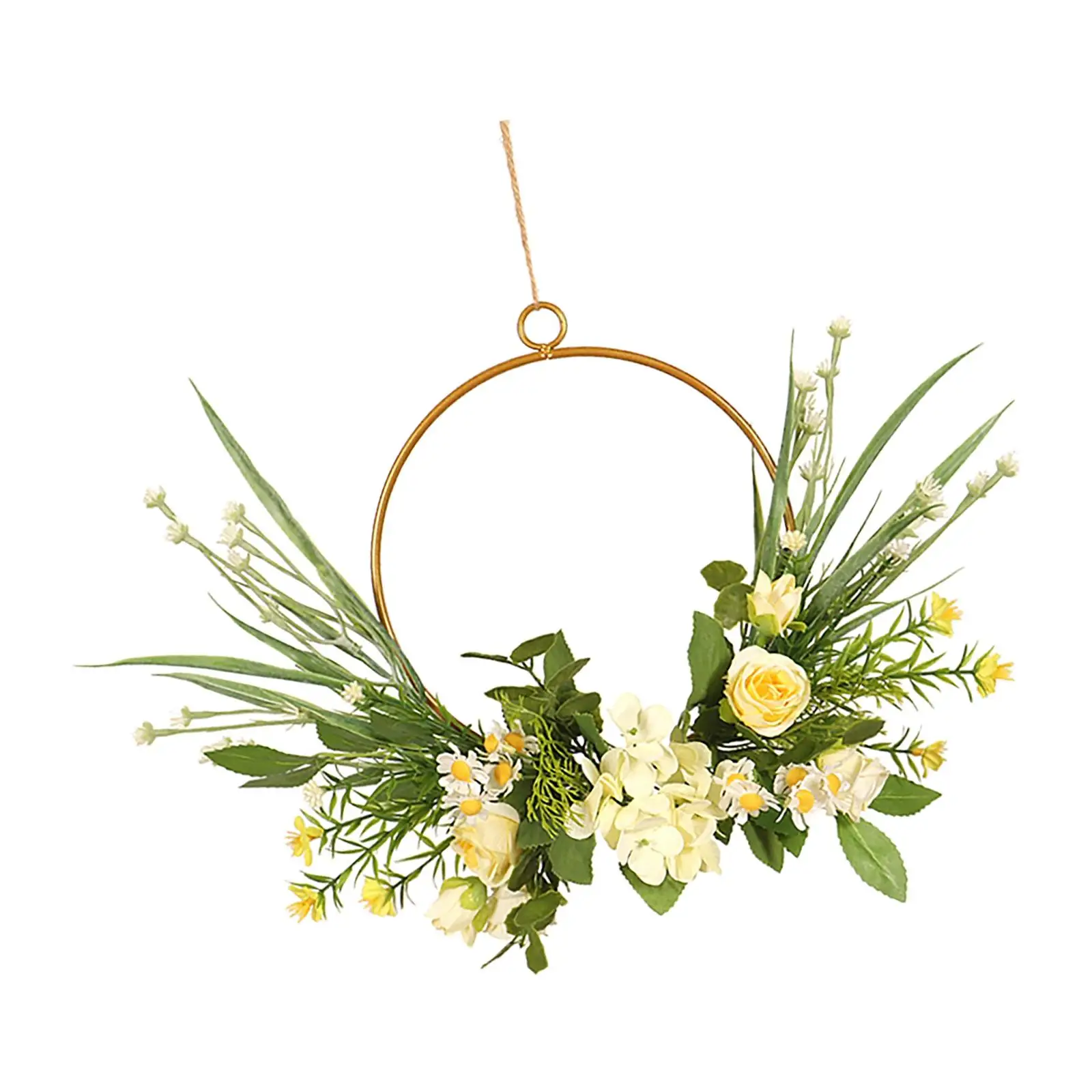 Welcome Floral Hoop Wreath Artificial Hanging Garland for Party Window Outdoor Yard Decor