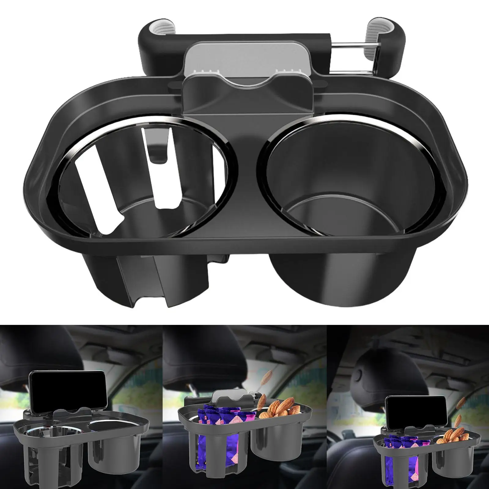 Durable Car Cup Holder with Phone Mount Automotive Interior Accessories Food Tray Drink Pocket for Bottle Beverage Travel