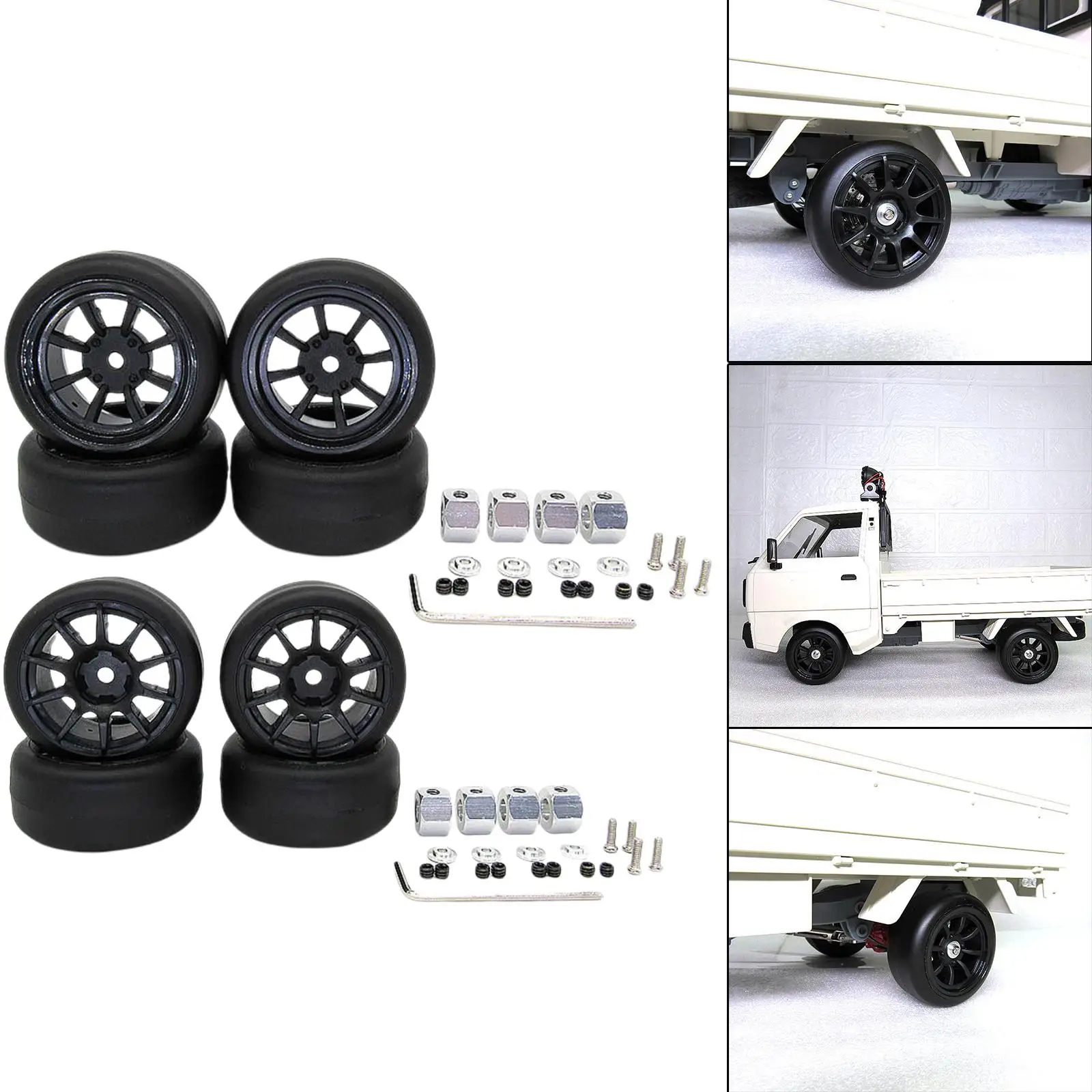 4Pcs RC Car Tires with Adapter for WPL D12 1/10 RC Car 1:10 RC Truck Replacement Parts