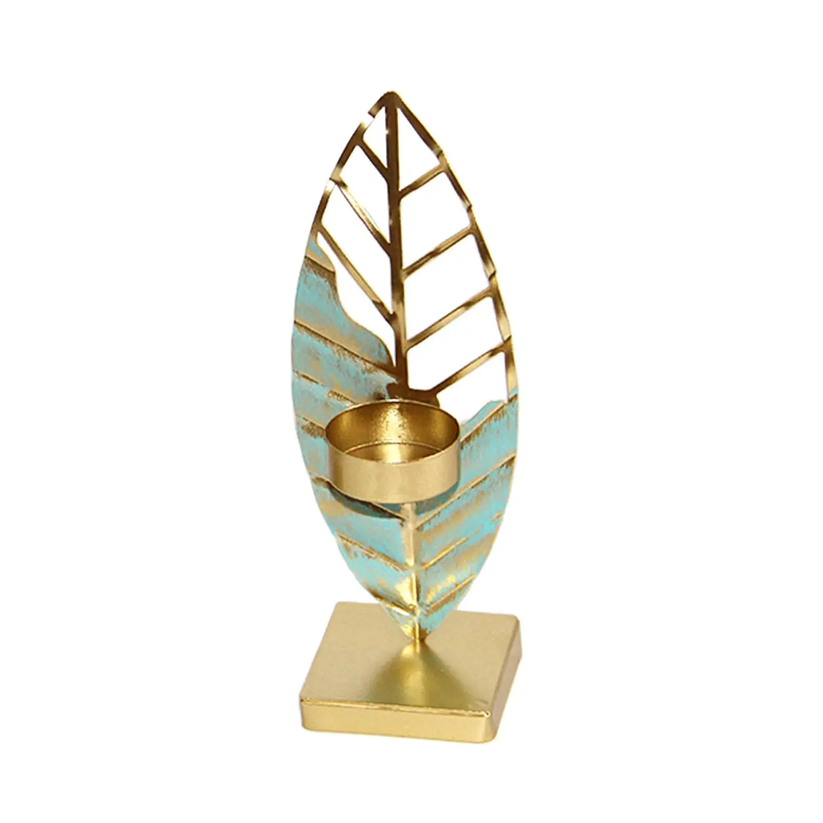 Decorative Candle Stand Blue Leaf Candle Holder for Living Room Bar Wedding