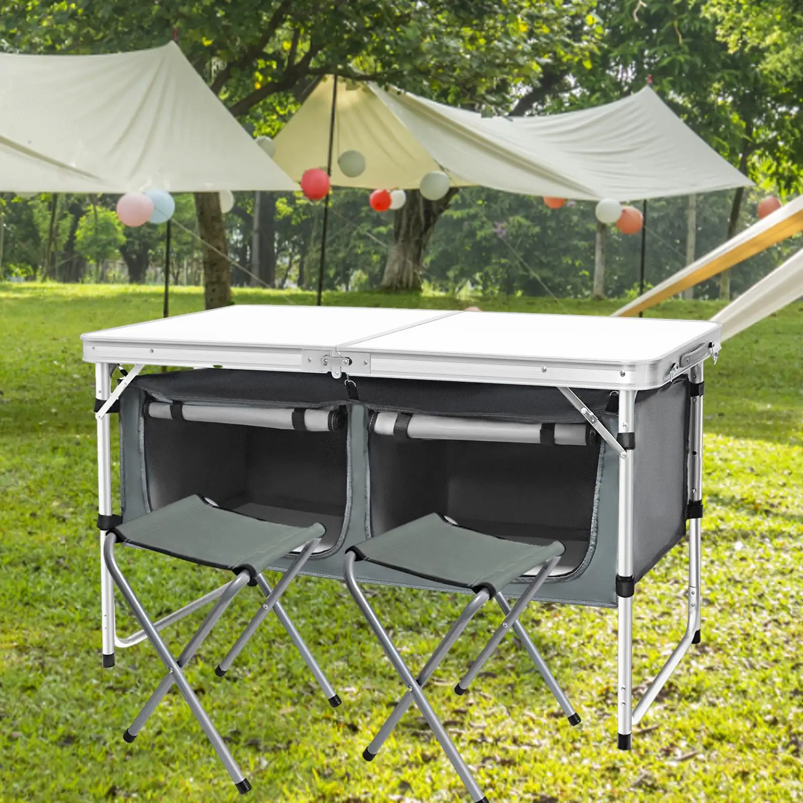 Camping Table with Chairs Aluminum Alloy Waterproof 4 Foot Portable Aluminum Folding Table for Beach Outdoor Picnic BBQ
