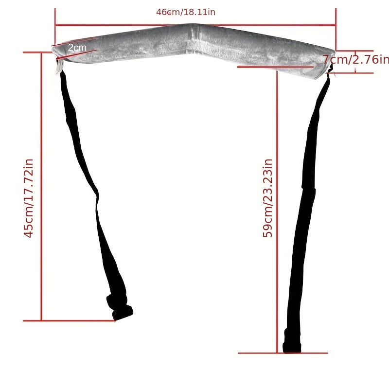 Image of the High Chair Security Straps, featuring a gray, padded shoulder strap with black adjustable straps on both ends. Ideal as a highchair harness, it measures 46cm (18.11in) in length and 2cm thick. The universal baby safety straps are adjustable and measure 45cm (17.72in) and 59cm (23.23in), ensuring secure use for infants and toddlers.