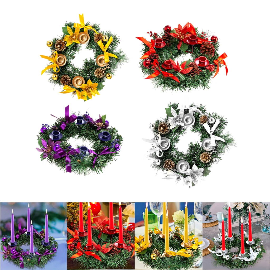Artificial Wreath Candle Holder Candleholder Bow Christmas Home Decor Easter