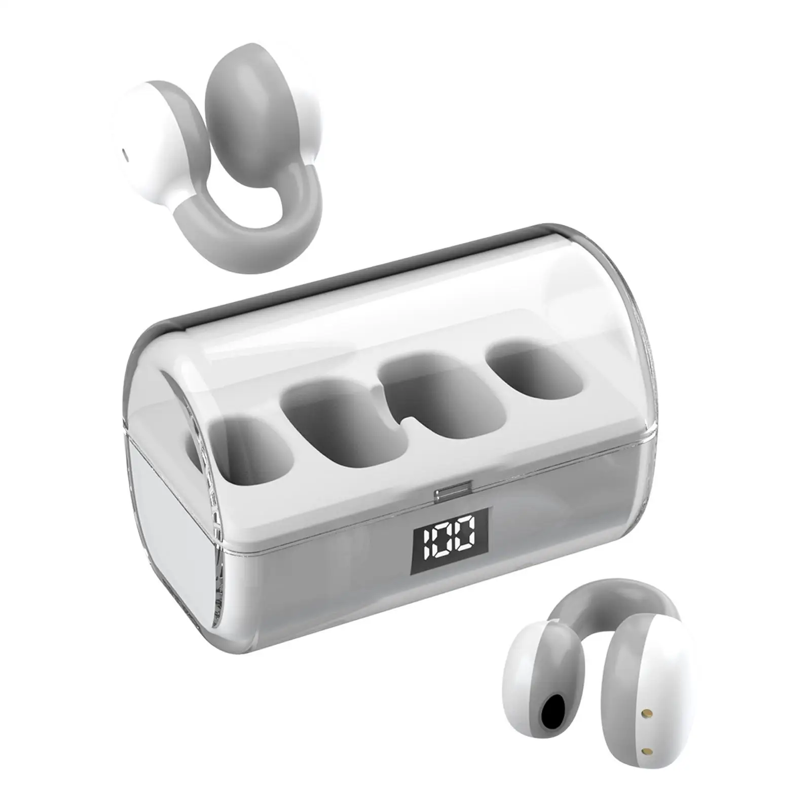 Wireless Ear Clip Headphones Sweatproof with Charging Case Hands Free Calling Mini Open Ear Headphones for Driving Office