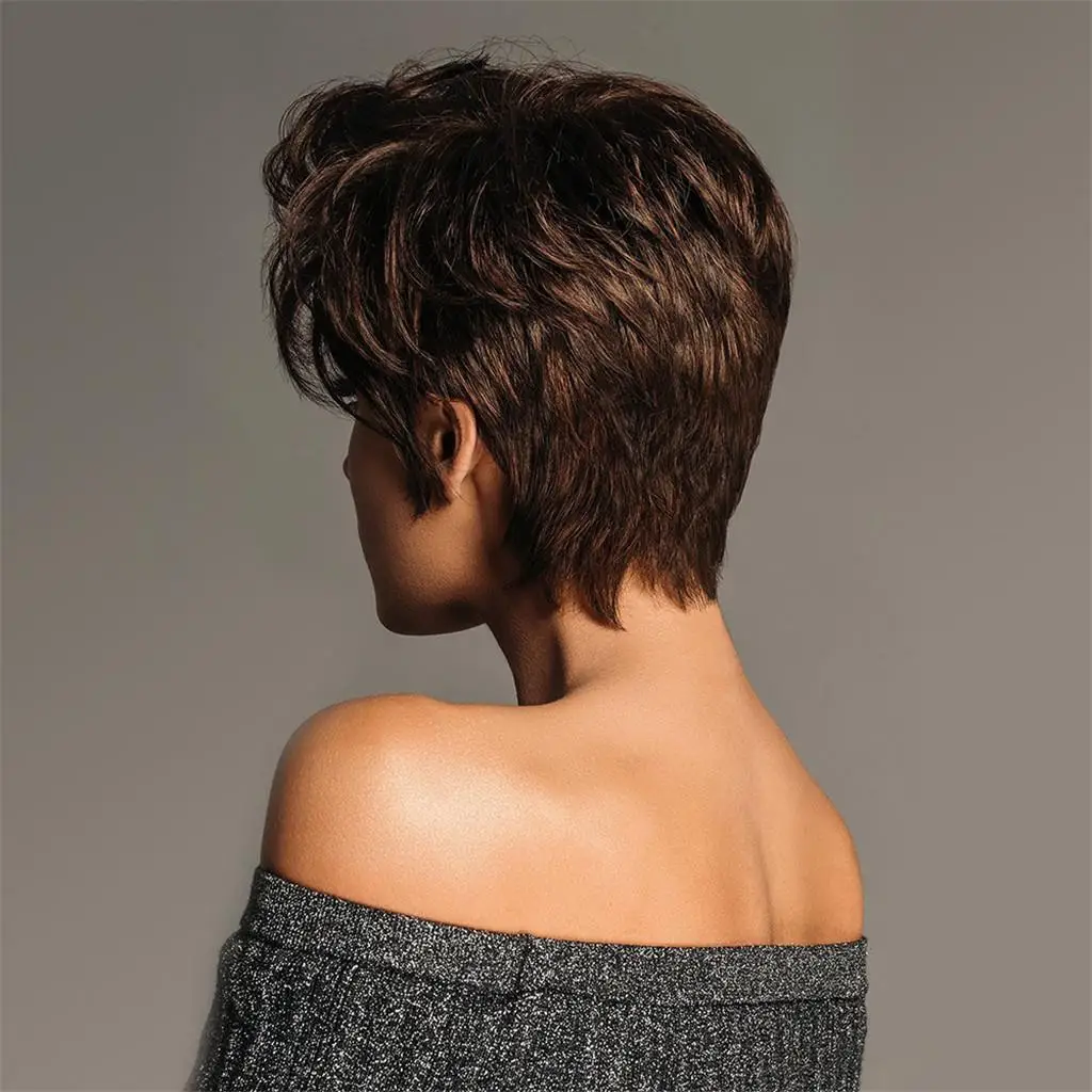 8`` Short Pixie Cut Curly Wig Women Human Hair Layered Wavy Daily Party Wig