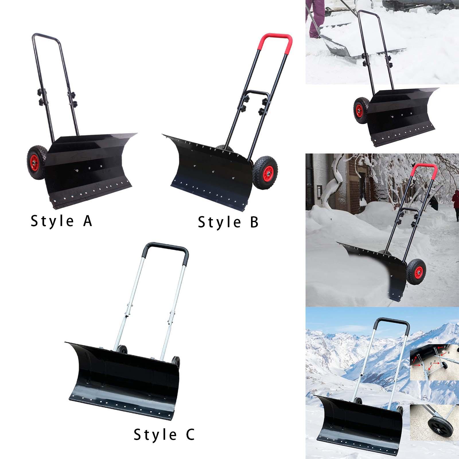 Snow Shovel Adjustable Handle Wheeled Snow Plow for Backyard Outdoor Doorway