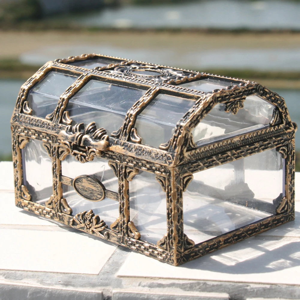 Vintage Pirate Transparent Gem Jewelry Storage Chest Box Treasure Organizer Case 