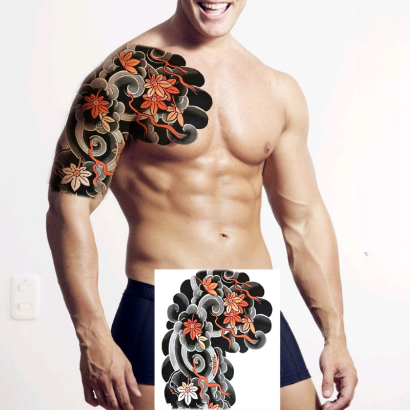 Lotusblüten-Tattoo-Aufkleber, langlebiges Fake-Tattoo für Mann, Arm, Schulter, temporäre Tätowierung, Retro-Kunst, Faux-Tattoos, wasserdicht, Tatuajes – Detail 2