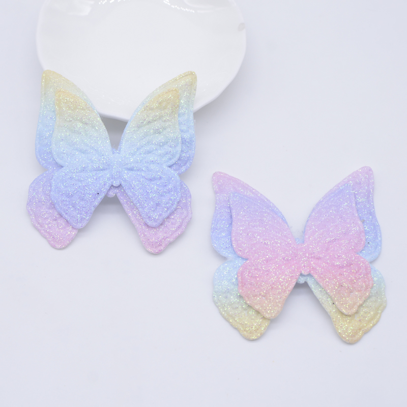 12pcs 58*65mm Glitzer Leder Doppels ch metter ling Applikationen für DIY Kopf bedeckung Haars pangen Bogen Dekor Kleidung Hut Schuhe Nähen Patches – Detail 4