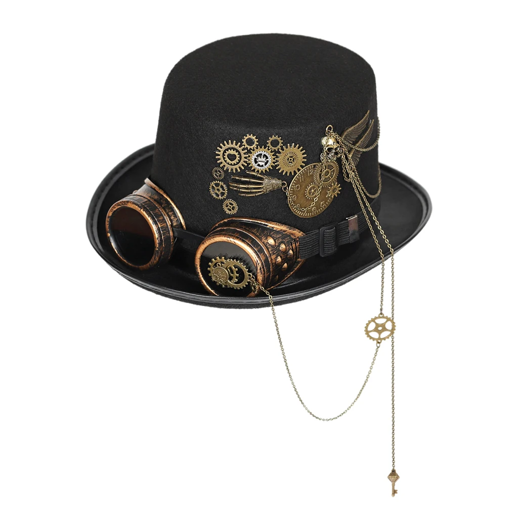 Victorian Steampunk Top Hat with Goggles Gears Classic Gothic for Men Women