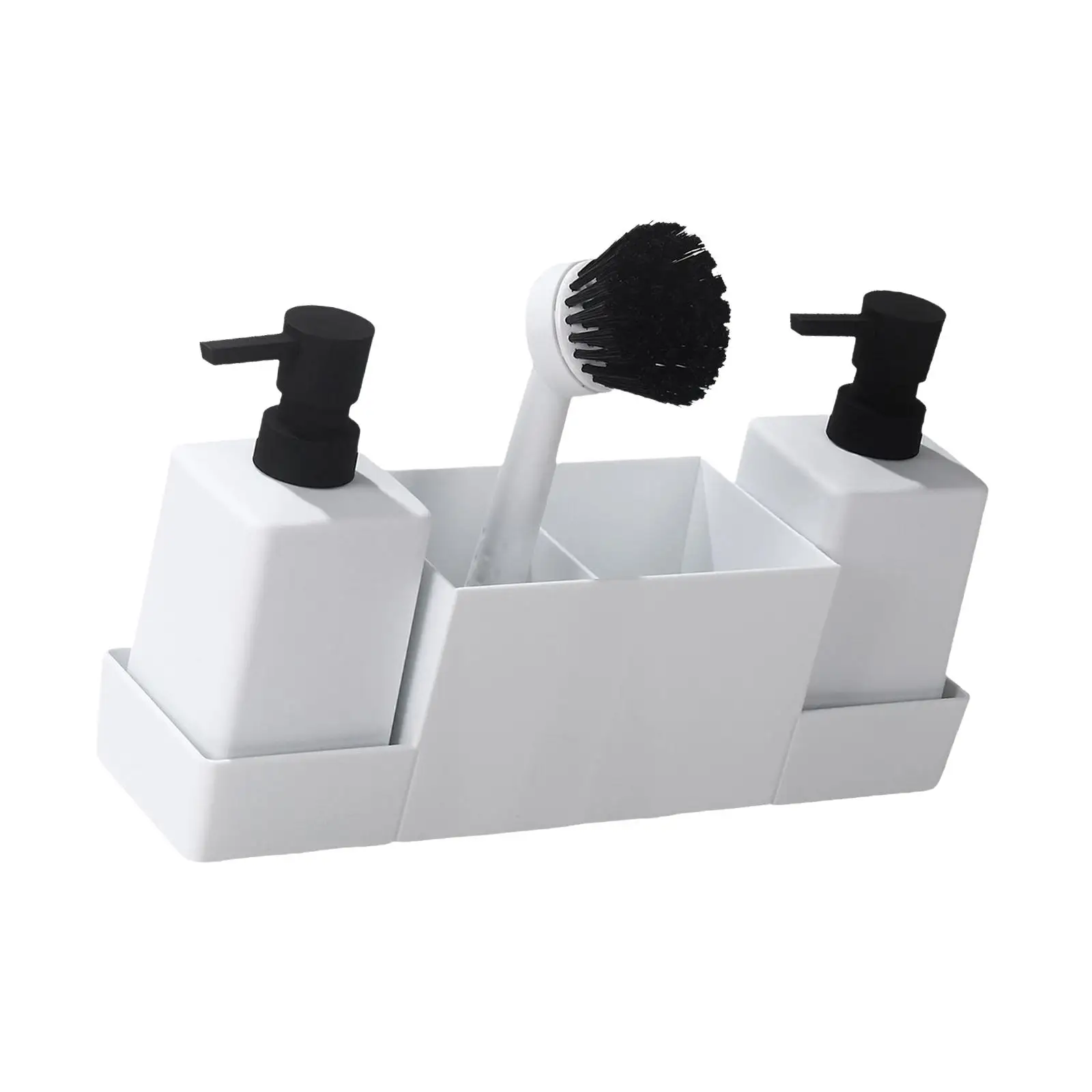 Sink Countertop Liquid Hand Soap Dispenser with Storage Tray for Sponges Scrubbers Non Slip Sink Caddy Organizer Pump Bottle