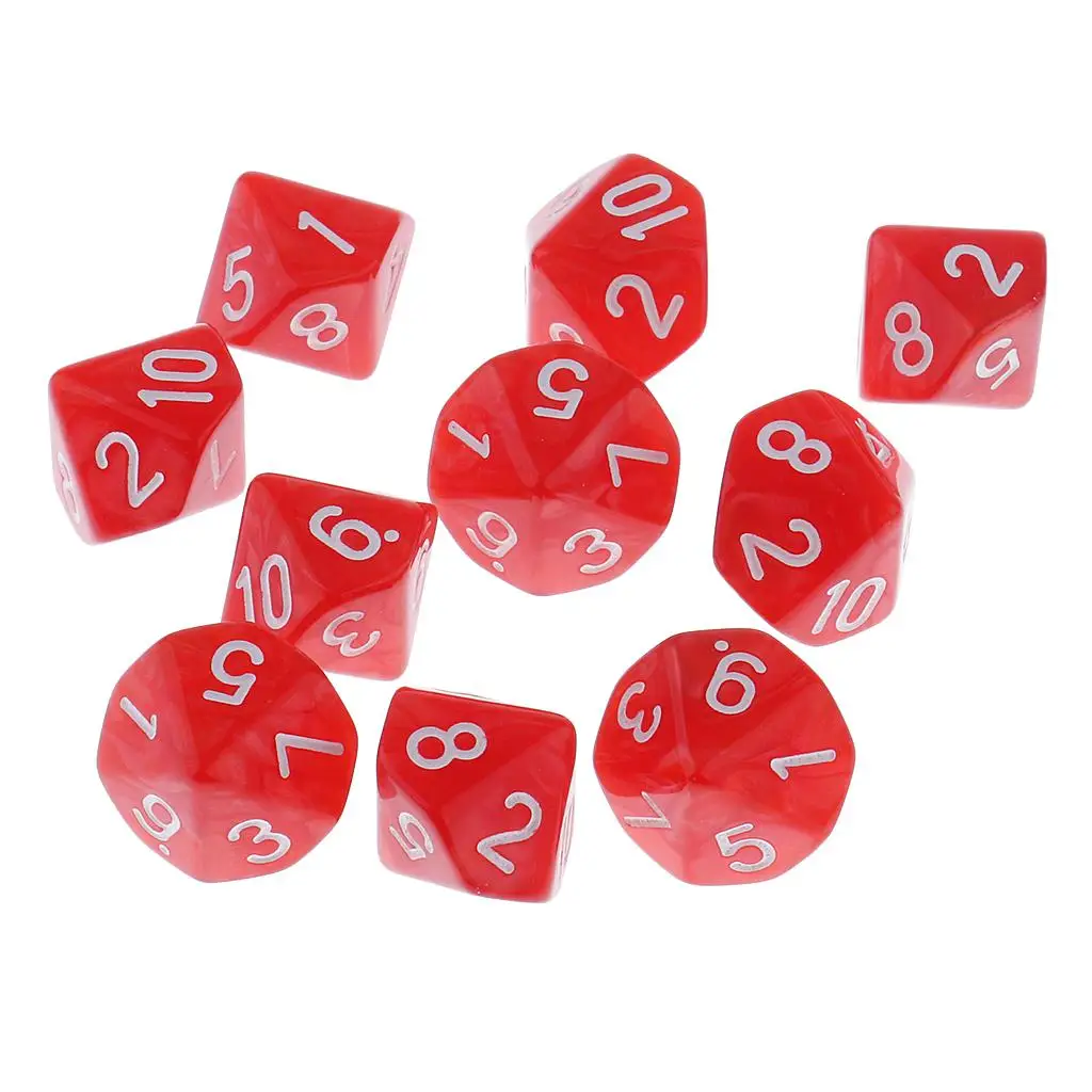 10 Pieces 10-Sided Dices D10 Set for Game Accessory DIY