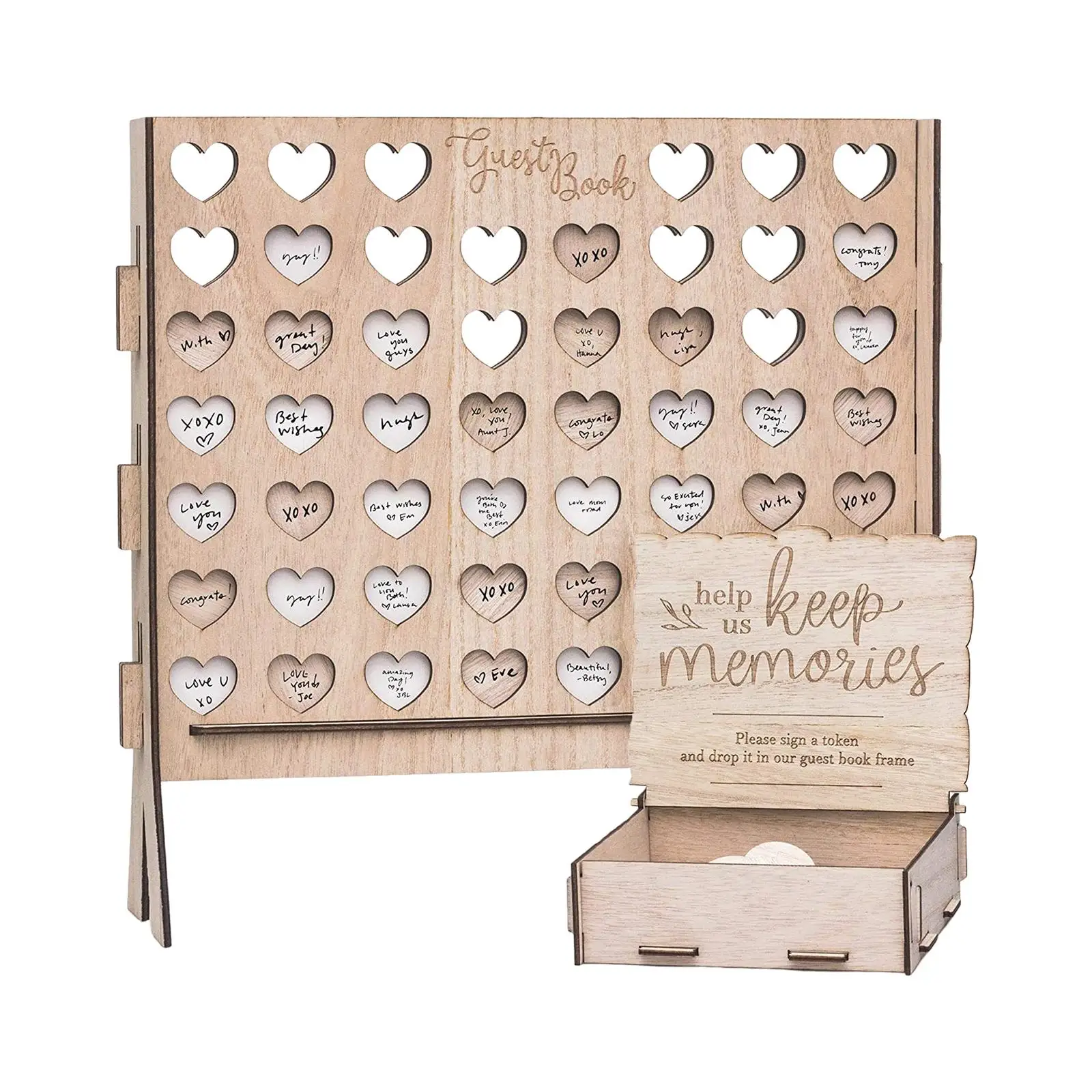 Rustic Wedding Reception Guest Book Decorative with Wooden Hearts Drop Box for Events Centerpiece Wedding Gift Reception Holiday