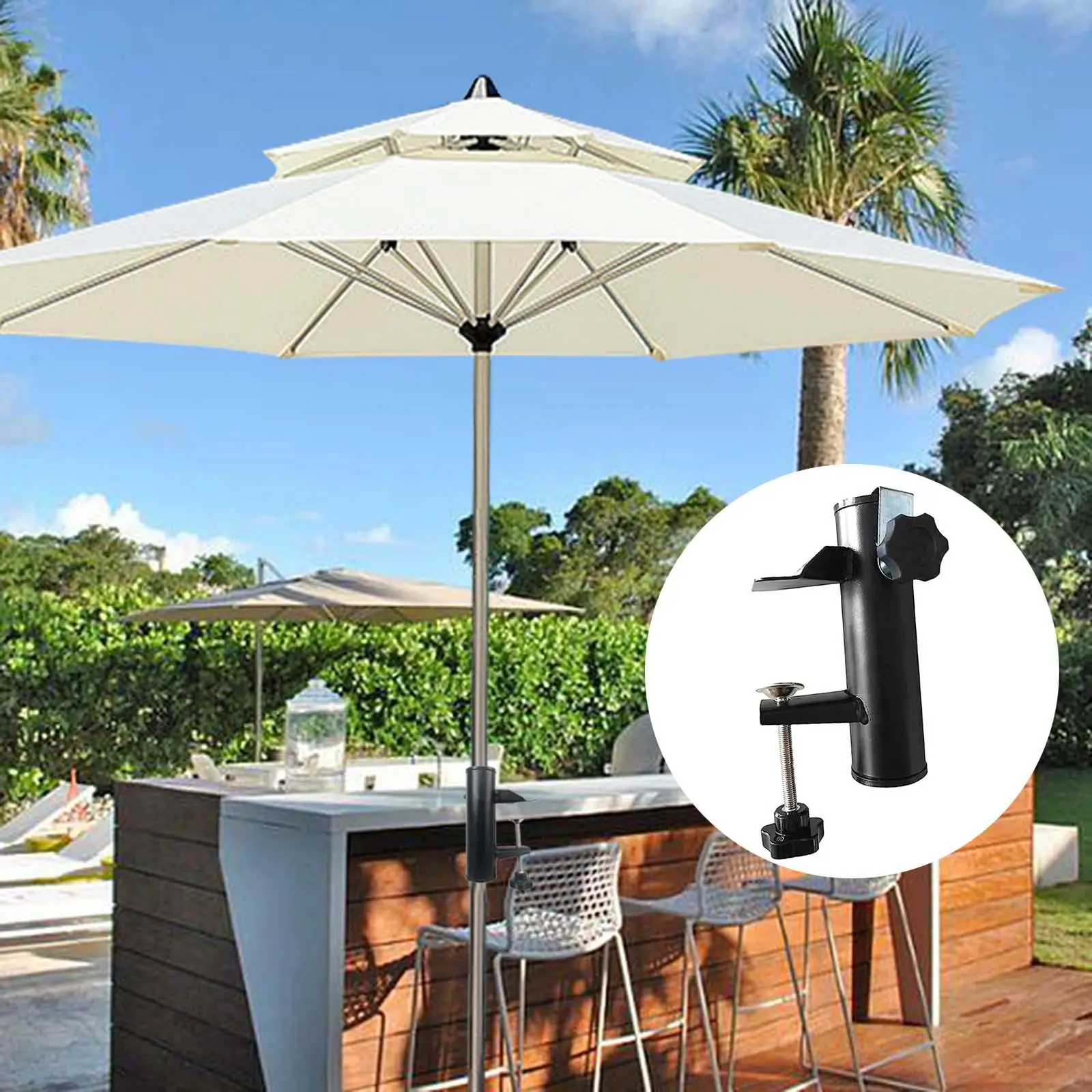 Deck Mount Umbrella Stand Multipurpose Mounted Deck Clamps Patio Umbrella Clamp for Fishing Rod Patio Bleachers Bench Tailgates