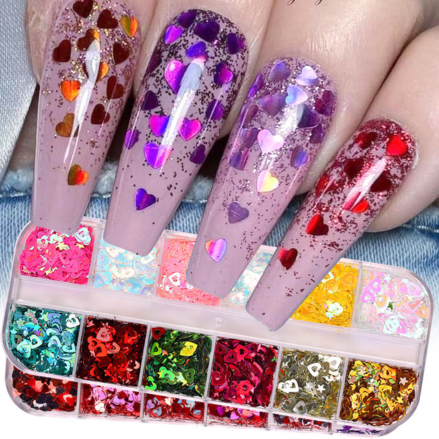 12 squares Nail Sequins Colorful Flakes Holographics Nail Pigment Powder  Butterfly Nail Powder DIY Nail Art Decorations - Price history & Review, AliExpress Seller - Cozy Life