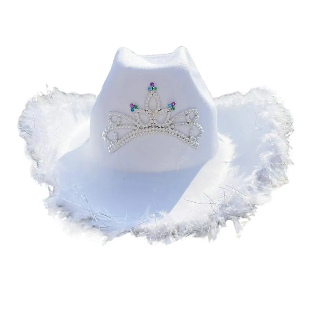 Feather Cowboy Cowgirl Hat with Crown Western Decor Costume Wide Brim Adult