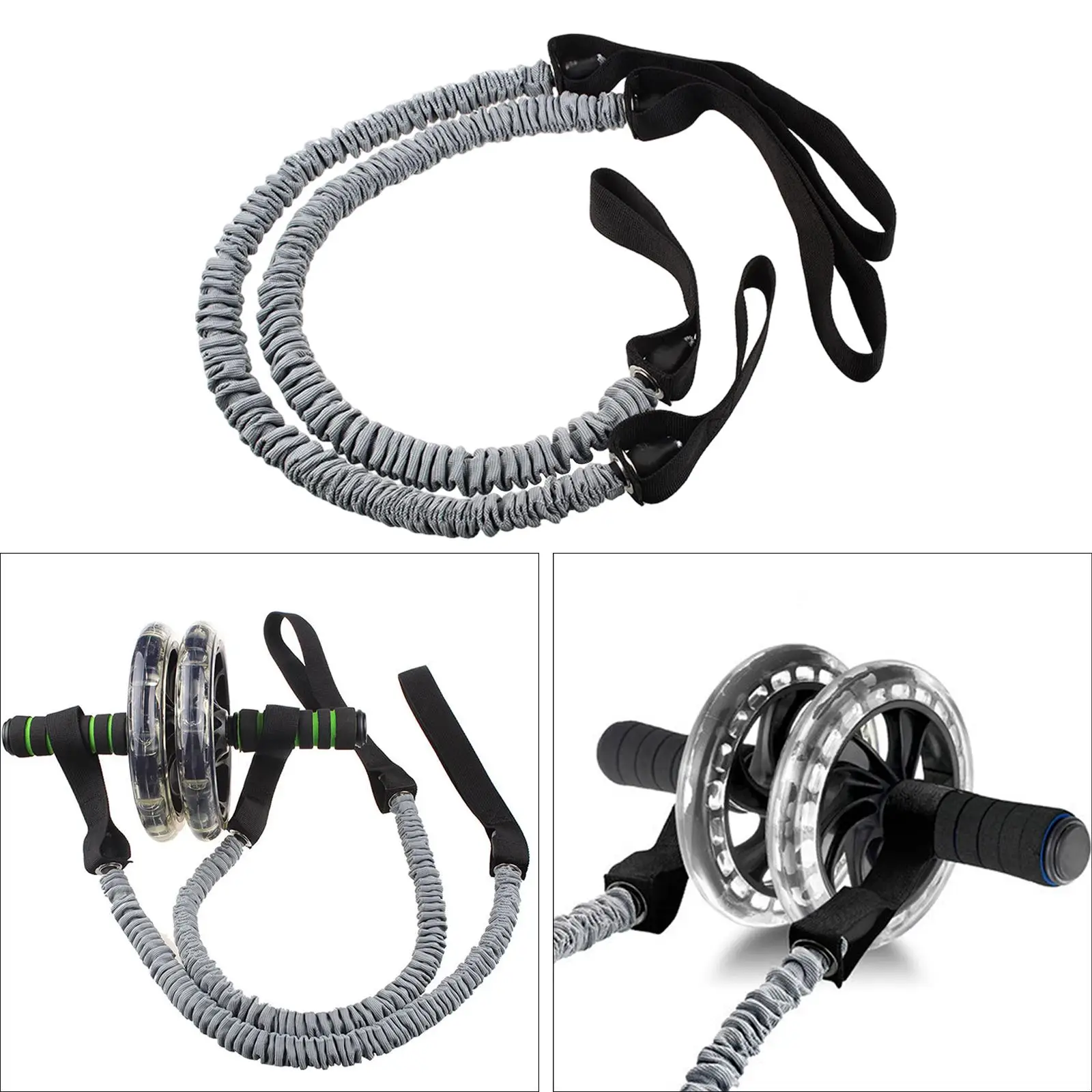 1 Pair Abdominal Roller Wheel Elastic Pull Rope Stretching Muscle Building Resistance Bands for Arms Back Legs Stretching