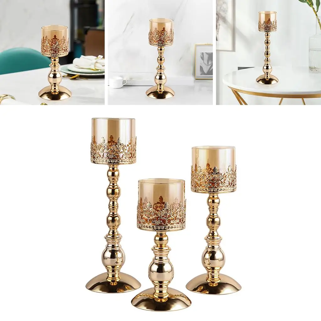 Golden Crystal Candle Holder Table Centerpiece Candlesticks Holder for Wedding, Dining Room,