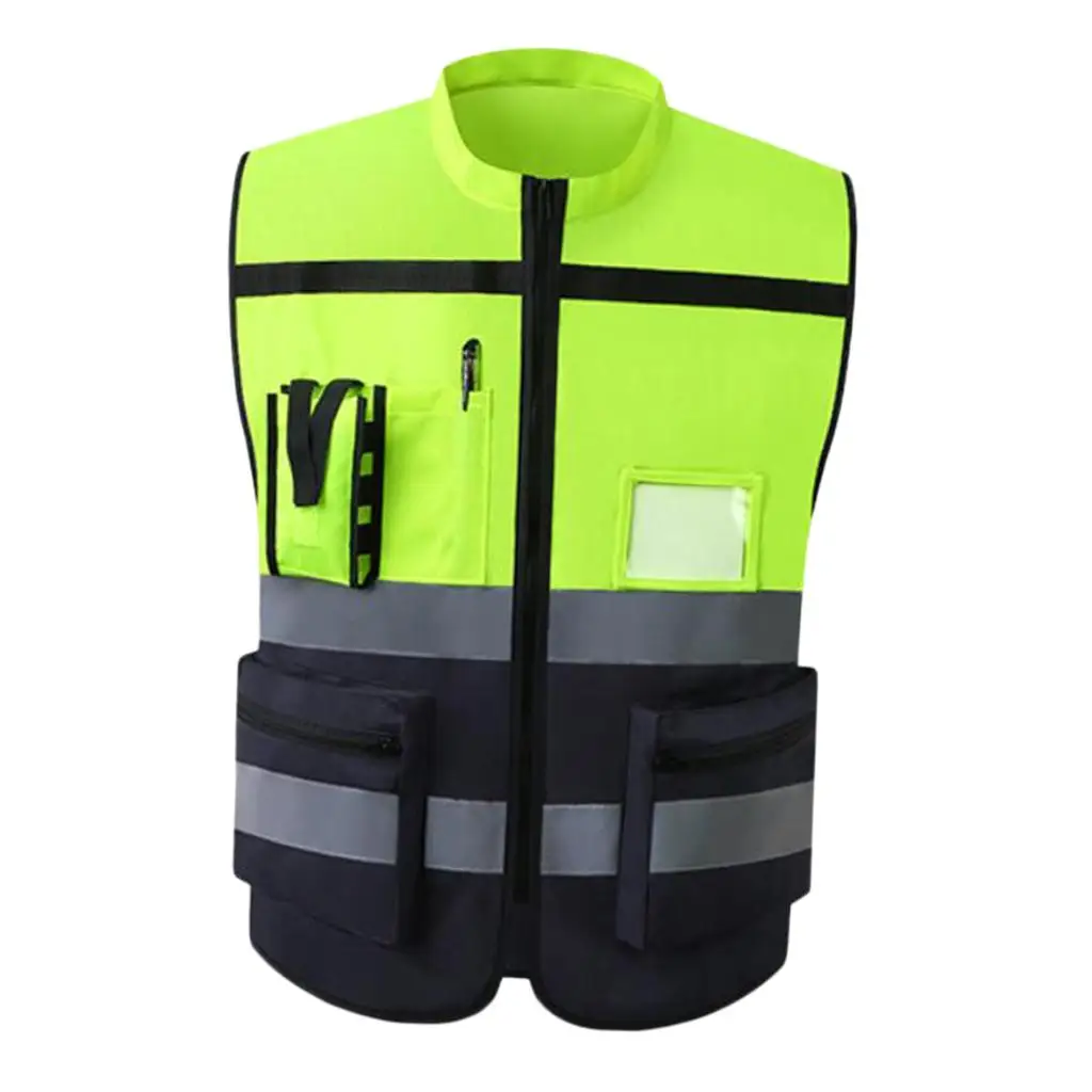 Multi Pockets High Visibility Zipper Front Safety Vest With Reflective Strips, Premium Style-F