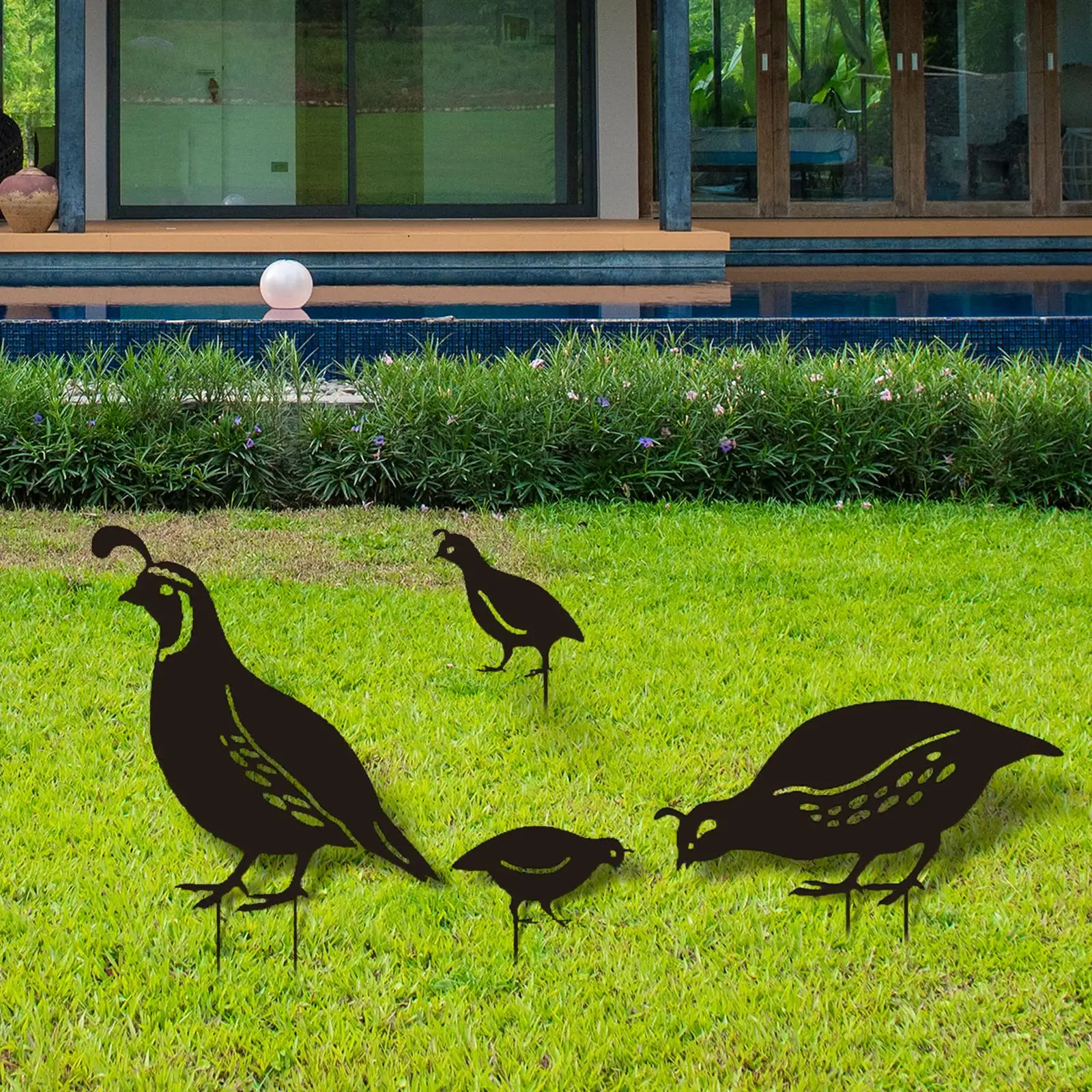 4x Bird Animal Statue floor iron Decoration Accessories Decor Patio Stake Quail Sculpture Garden Ornaments for Pathway Lawn Yard