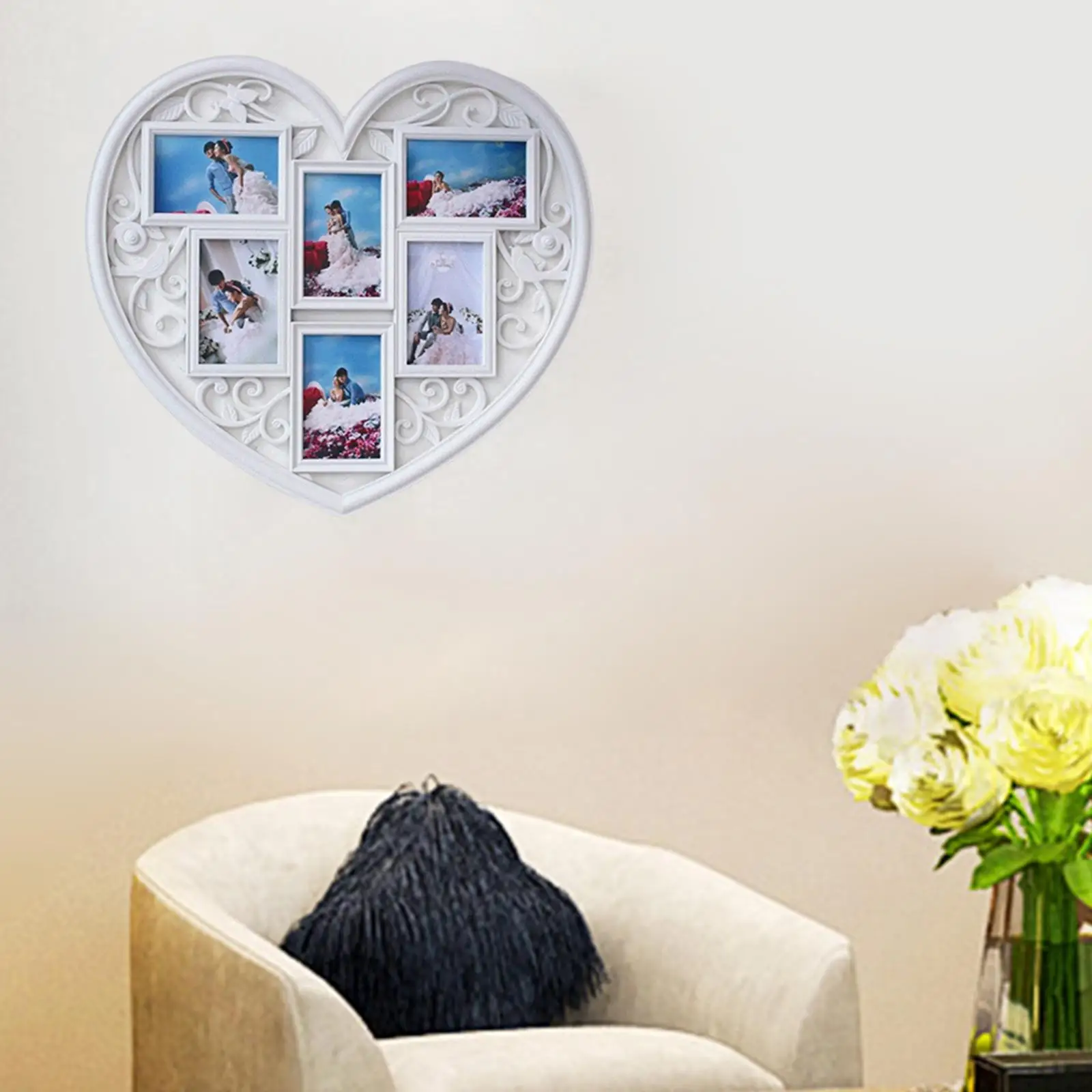 Heart Shaped Wall Decor Collage Picture Frame 6 Openings 4x6 for Bedroom