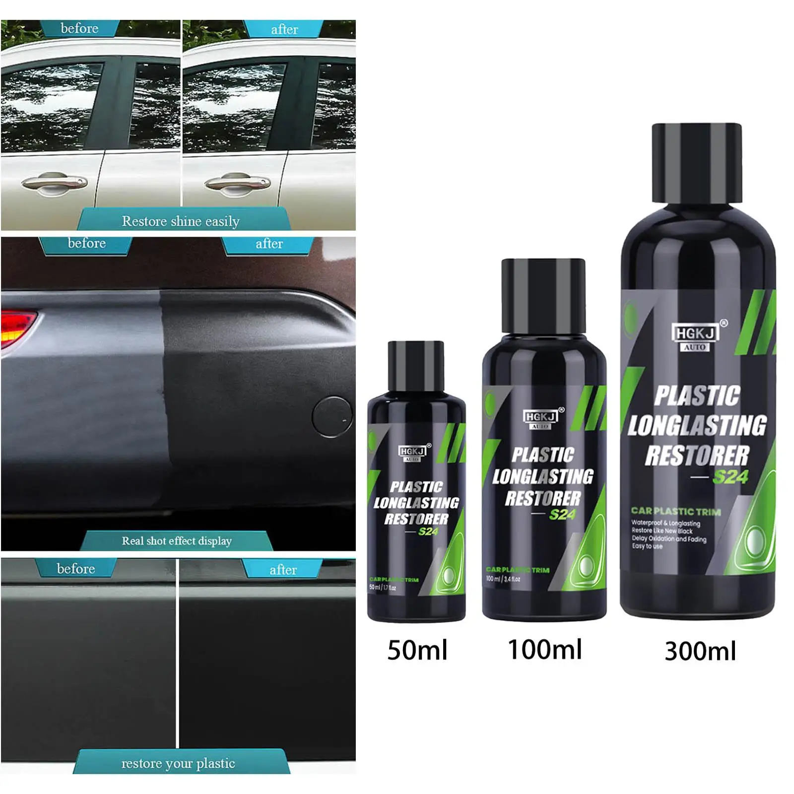 S24 Restorer Hydrophobic Instant Black Cleaner Liquid Coating for Parts Car Detailing Door Frames Tires  Agent