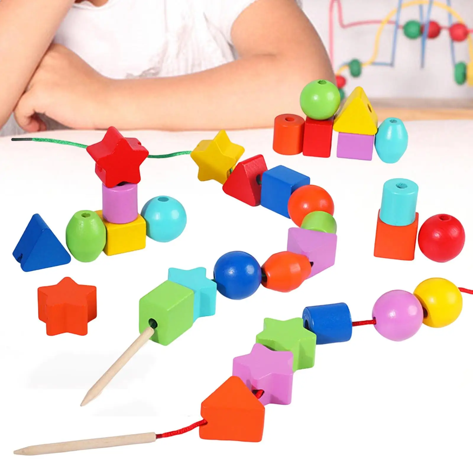 Lacing Beads Toys Lacing Montessori Toy Threading Geometric Blocks Stacking Fine