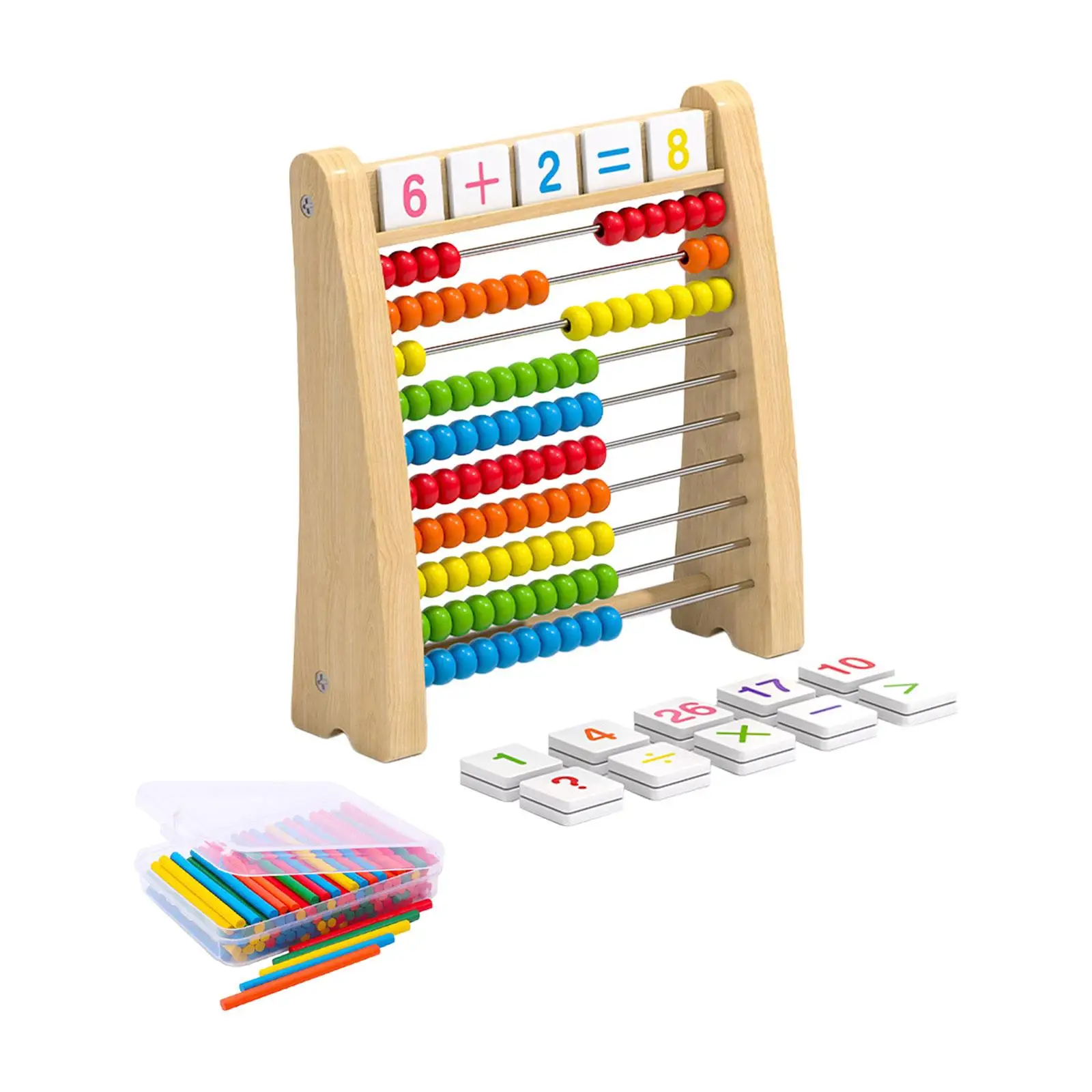 Wooden Abacus Educational Counting Toy Ten Frame Set Math Manipulatives for Kindergarten