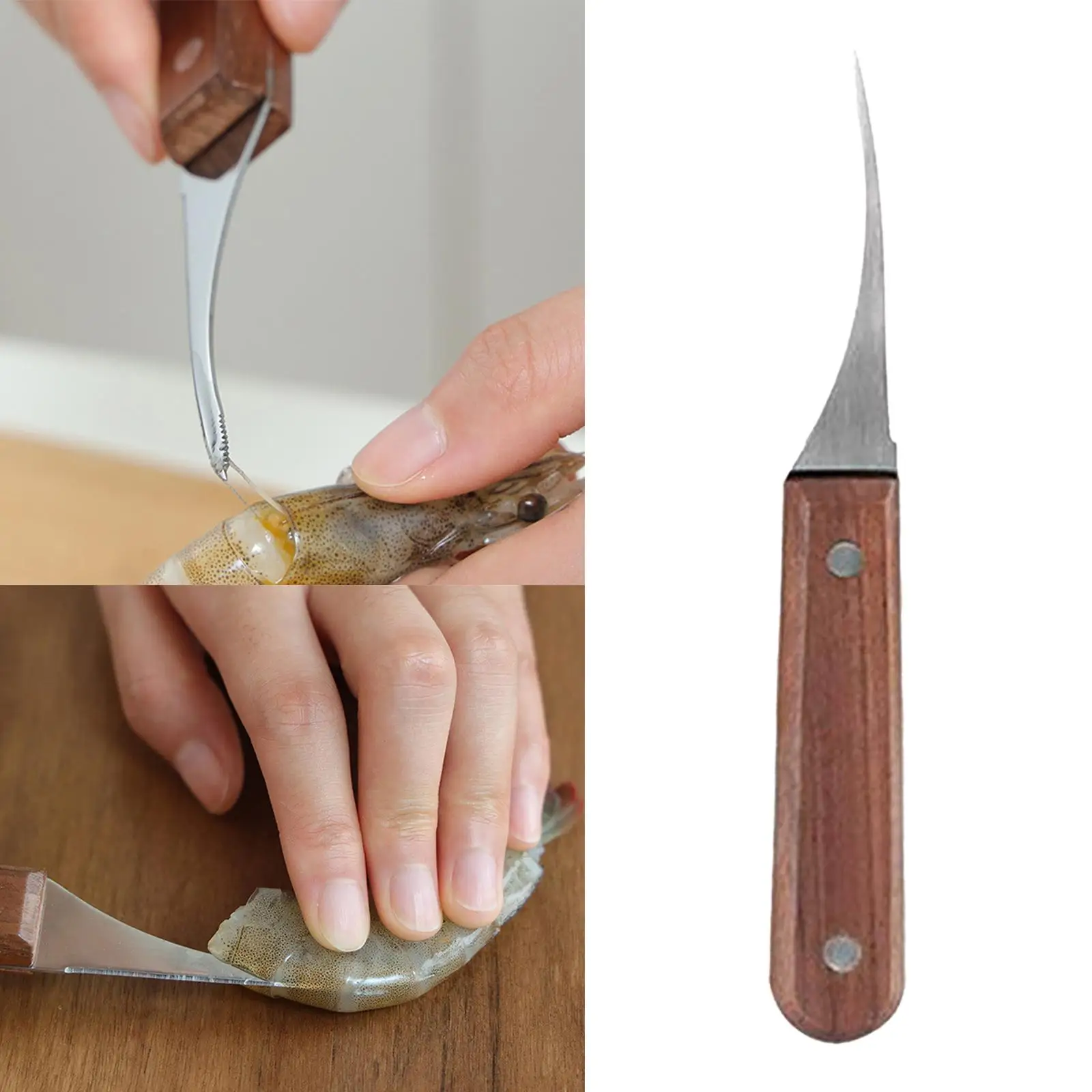 Shrimp Peeler Crab with Wooden Handle Prawn Deveiner Stripper Separator