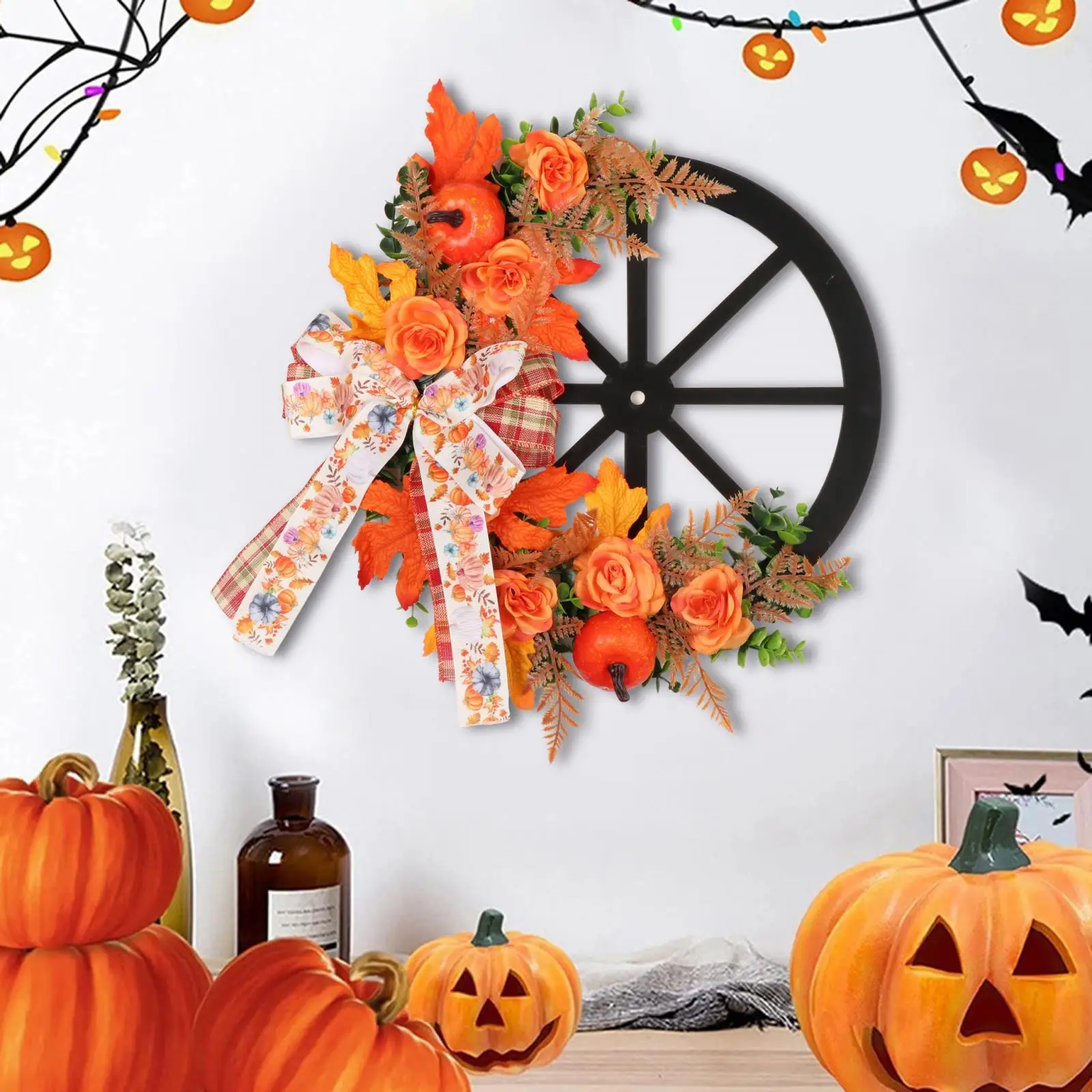 Hanging Garland Front Door Wreath Pumpkin Fall Door Wreath Artificial Fall Wreath for Party Festivals Office Living Room Bedroom