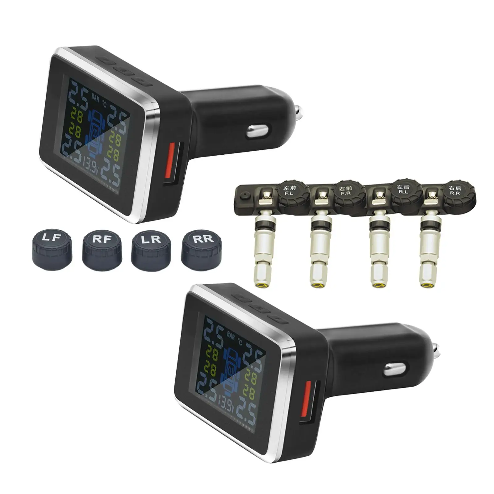 Tire Pressure Monitoring System  with 4x External   Monitor USB Port Battery Voltage Display 0- Fit for SUV RV MPV