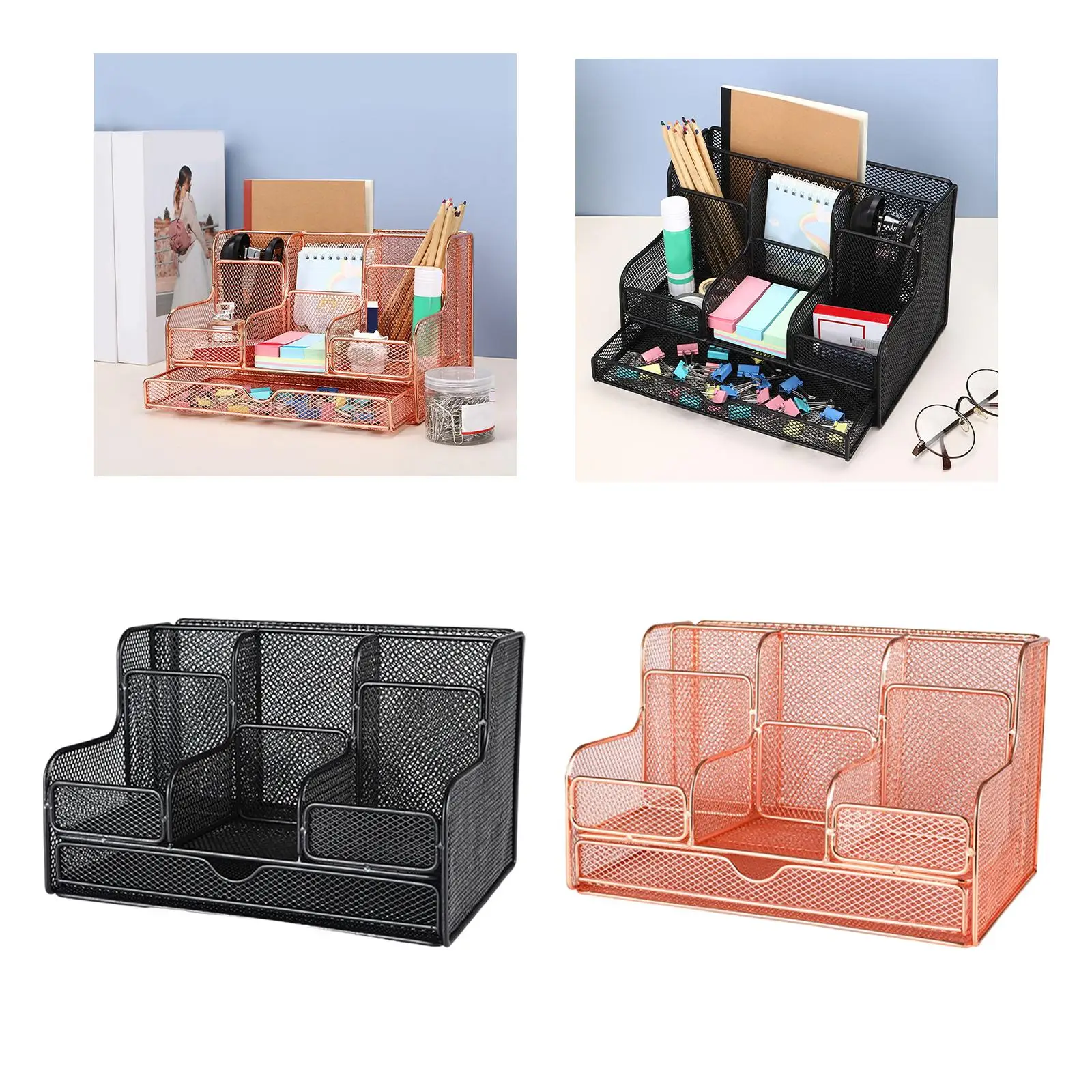 Mesh Desk Organizer, Pencil Holder Sticky Notes Office Supply Storage Caddy Mesh Office Organization for Home Workshop Office